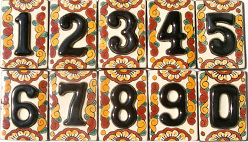 Mexican BLACK Tile House Numbers High Relief Tiles Mexico