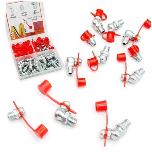 30Pcs 1/4"-28 Straight 45 90 Degree Grease Fitting Assortment 1/4"-28-30 Pcs