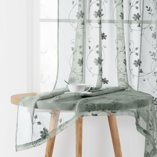 Sheer Curtains 63 Inches Length 2 Panels 52"W x 63"L (Pack of 2) Sage Green