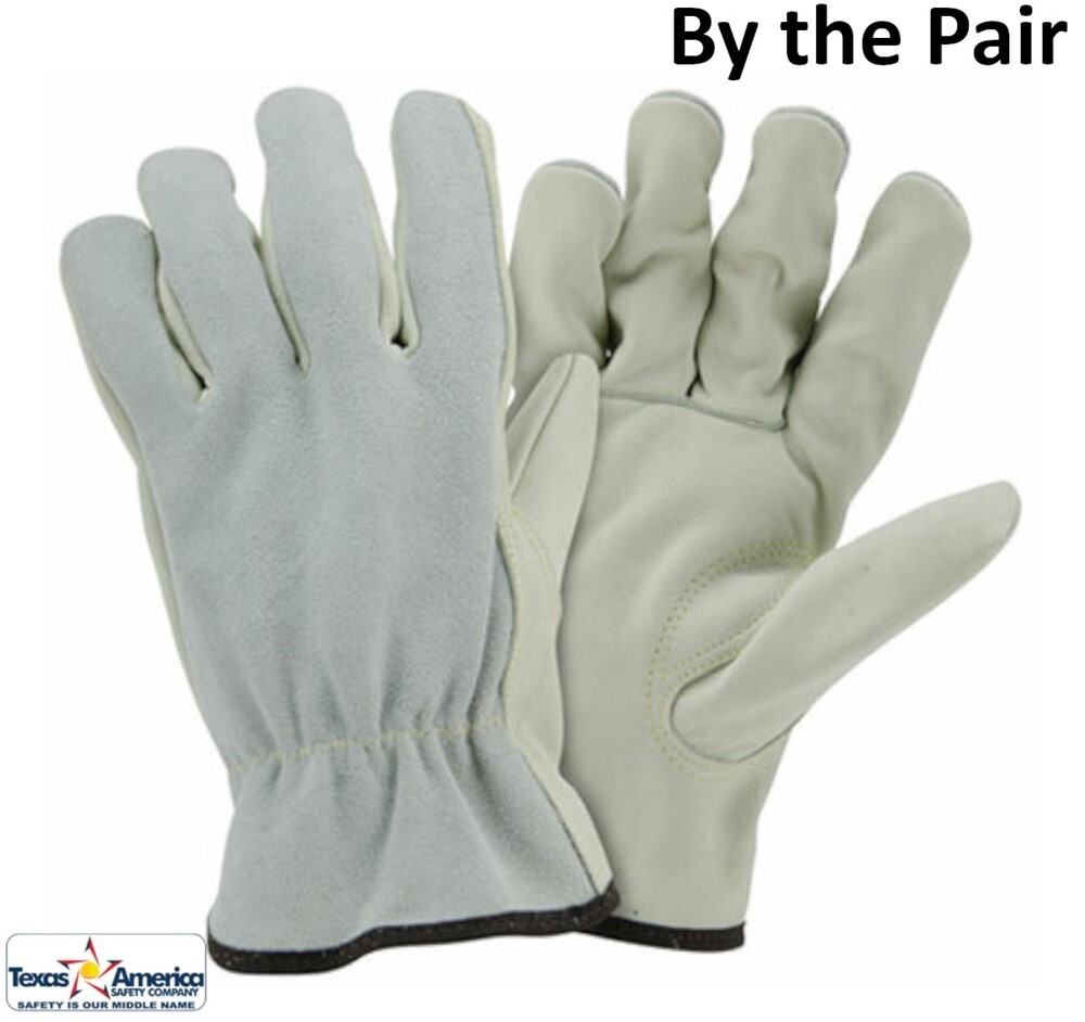 Top Grain Cowhide Leather Work Gloves with Split Leather Back (Sold by the Pair)