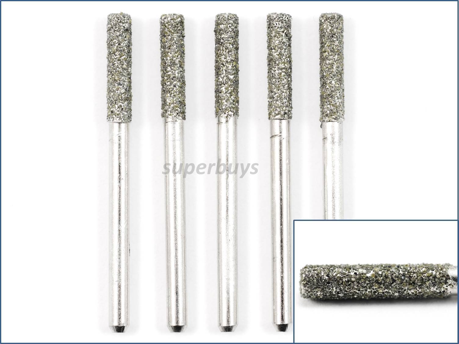 5pcs 50 Grit Coarse 3mm Cylinder Head Diamond Burr For Rotary Drill Bit Tool