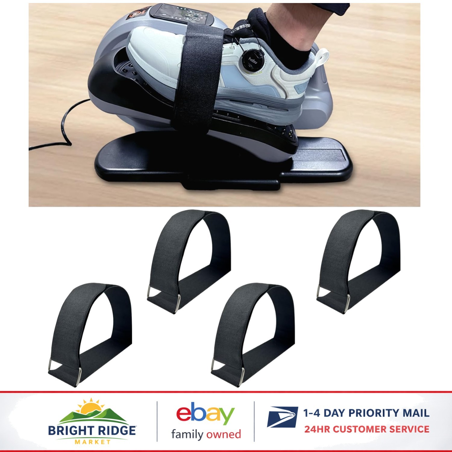 4 Pack Adjustable Pedal Straps for Under Desk Elliptical Trainer Machines