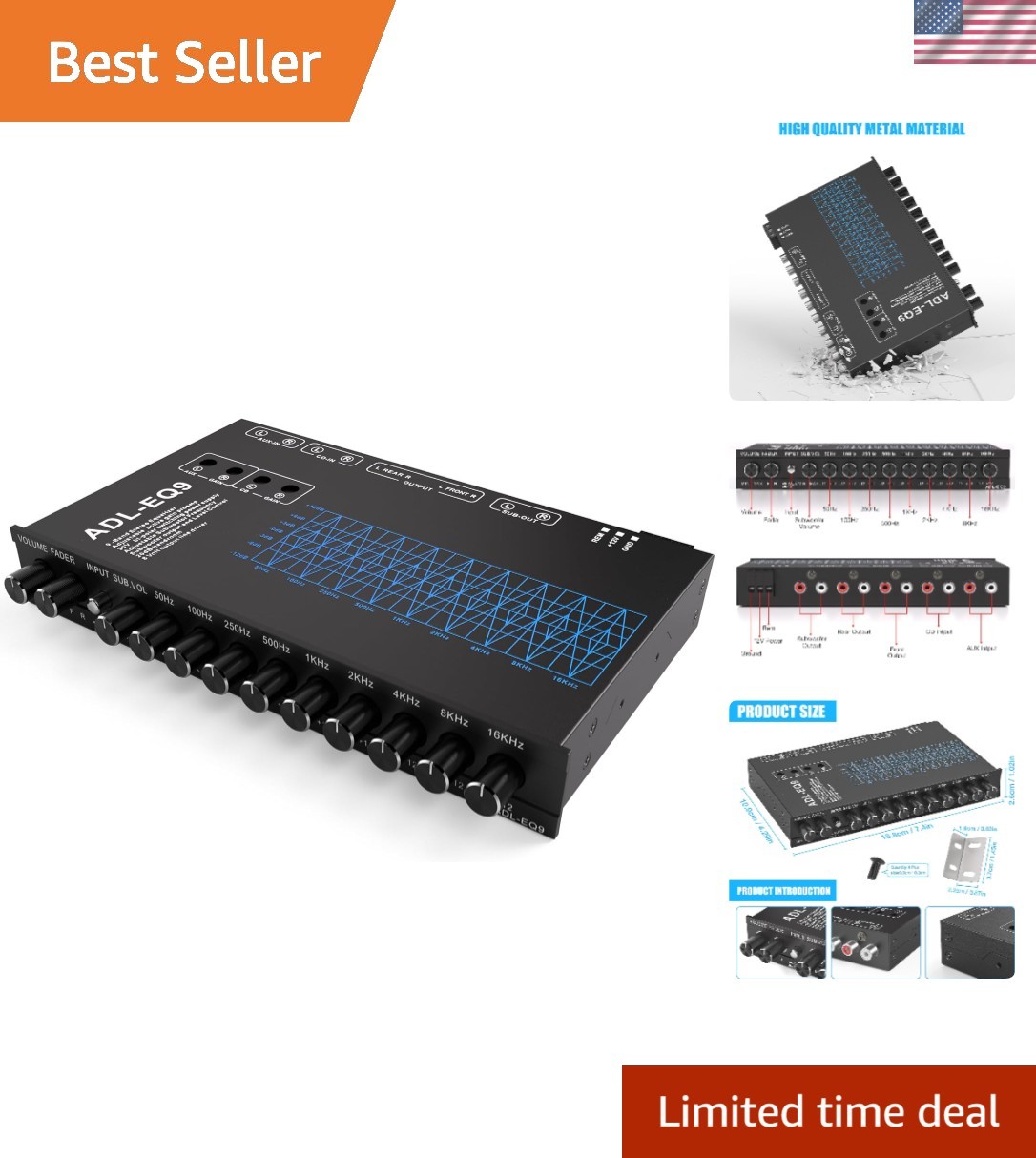 Adjustable 9-Band Graphic Equalizer for Cars & Boats - Enhanced Audio Control