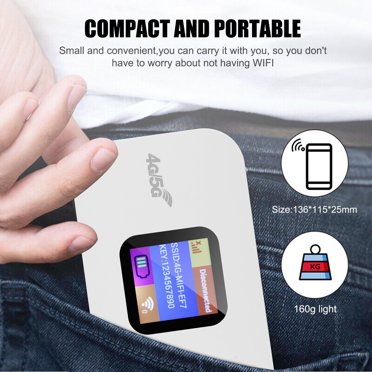 Portable LTE 4G Wireless WiFi Router Mobile Broadband MIFI LCD Hotspot 2100 mAh