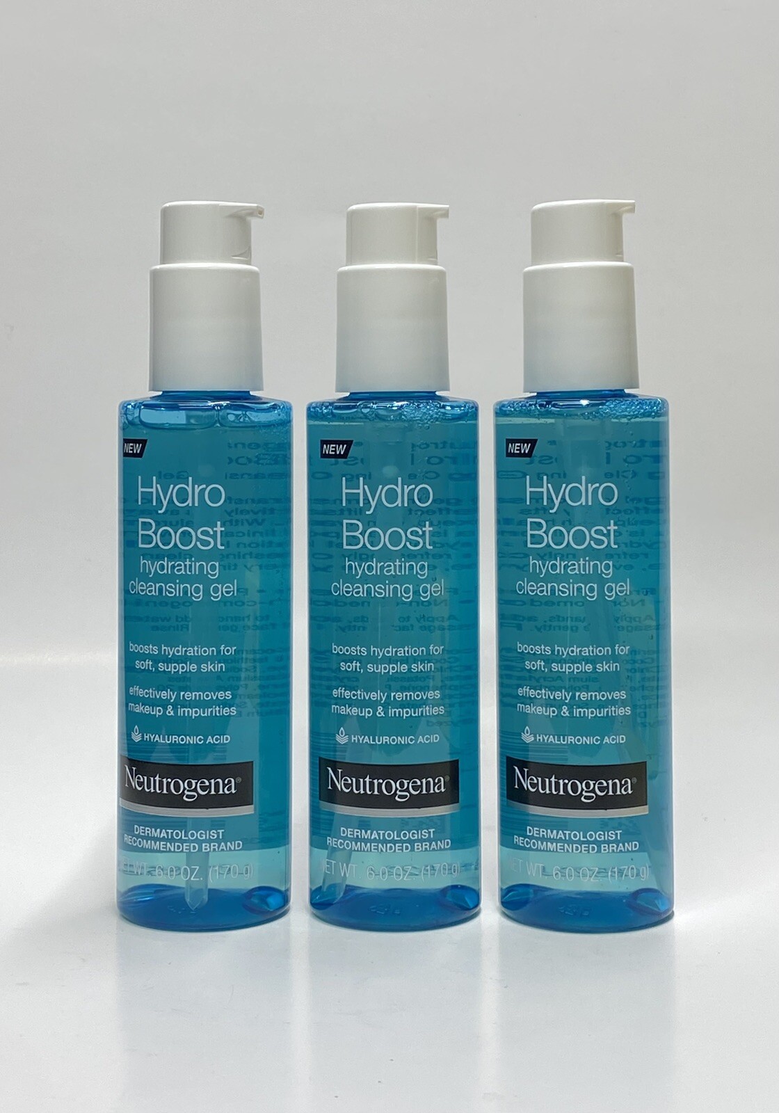 Neutrogena Hydro Boost Hydrating Hyaluronic Acid Cleansing Gel, 6 oz ( Lot of 3)