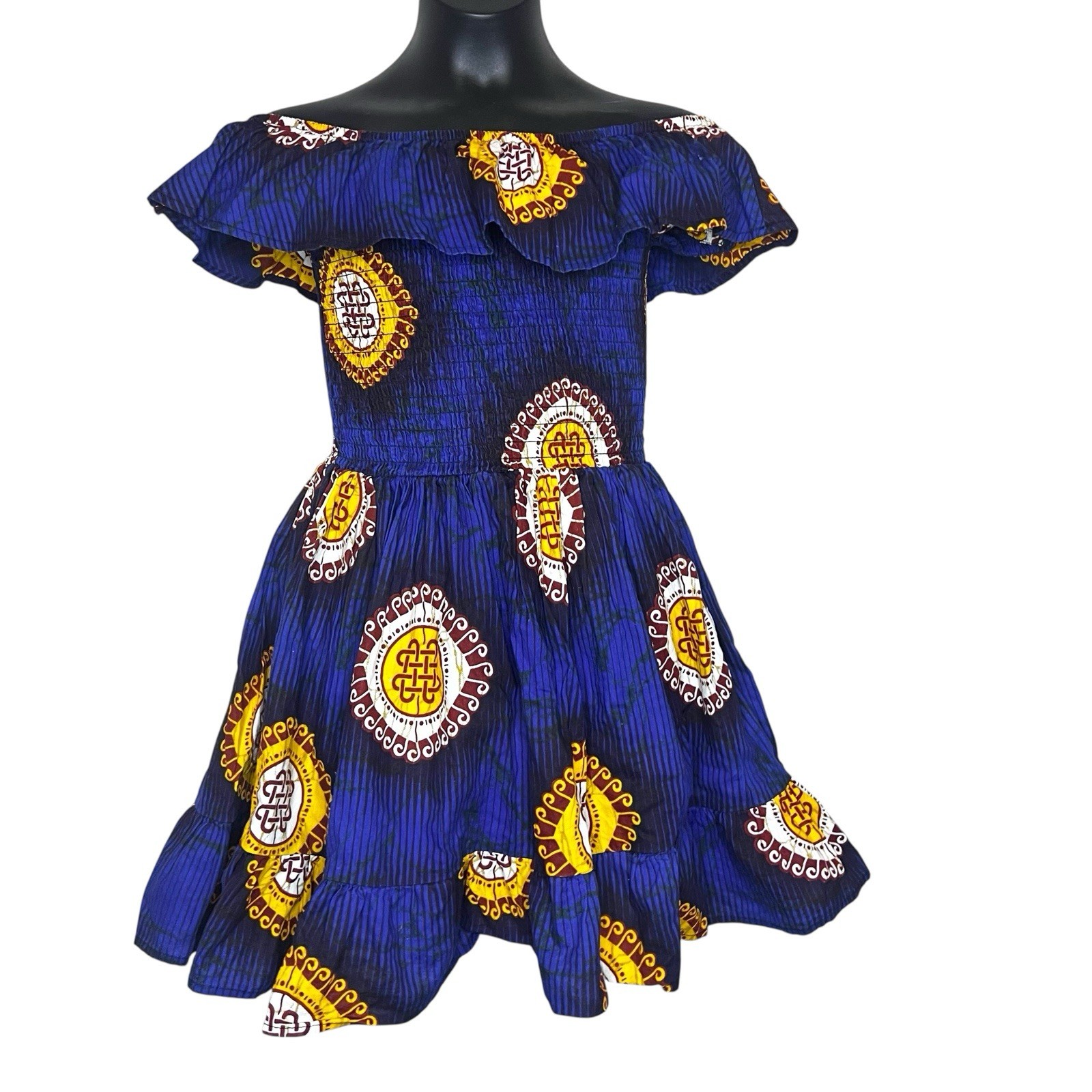 Blue Shirred Girl African Print Flowing Dress ￼