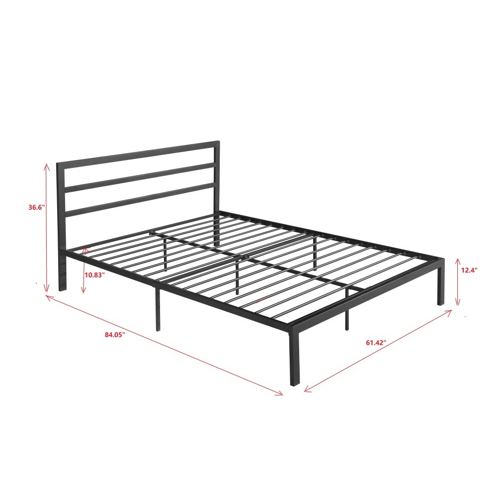 Full Metal Bed Frame w/ Headboard, Sturdy Structure & Storage, Black