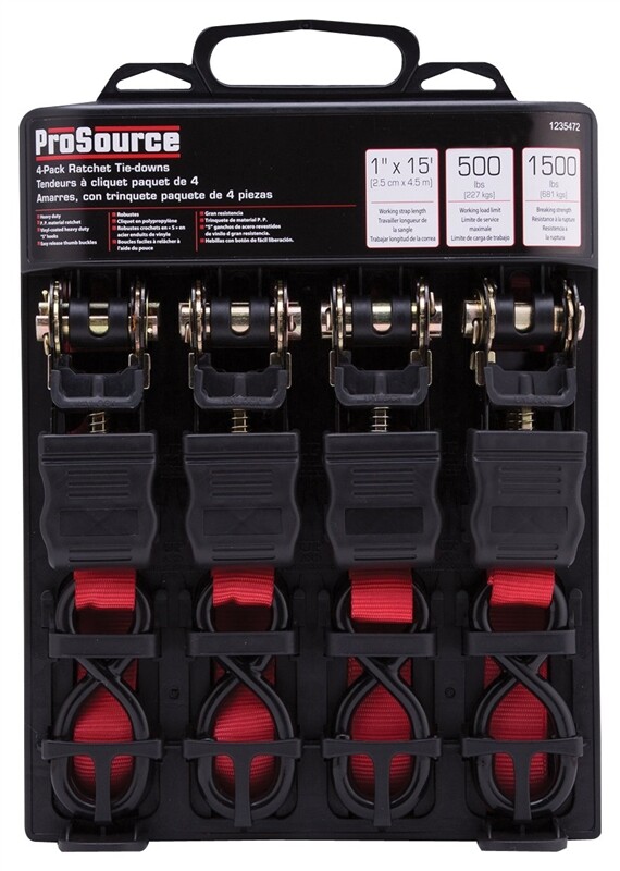 PROSOURCE TIE DOWN RATCHET STRAPS 1"X15' RED COLOR METAL RATCHET 500LB WORK LOAD