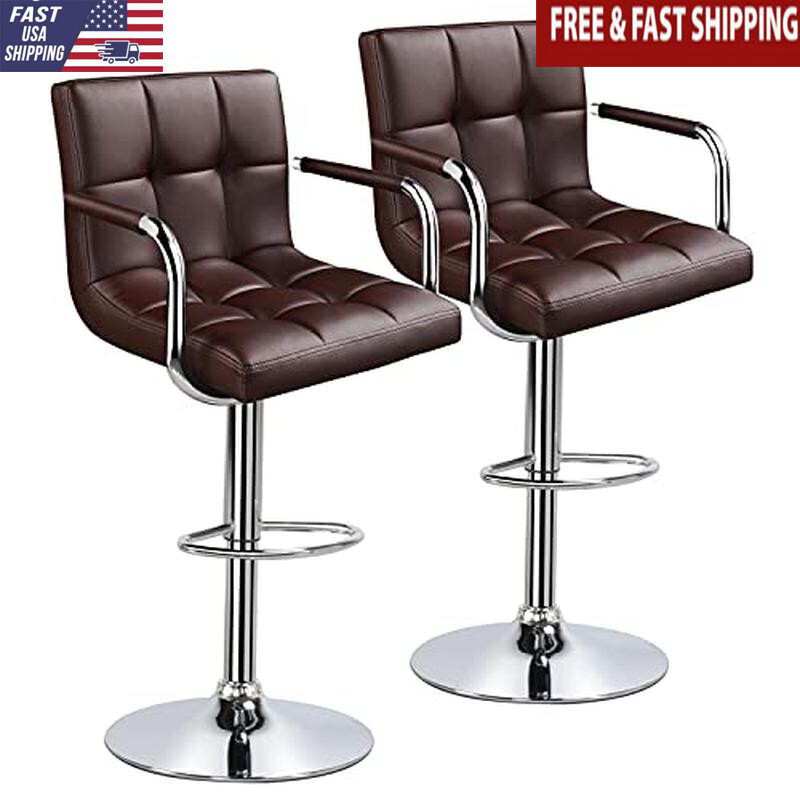 Adjustable 360° Swivel Bar Stools Set of 2 Faux Leather Counter Chairs New