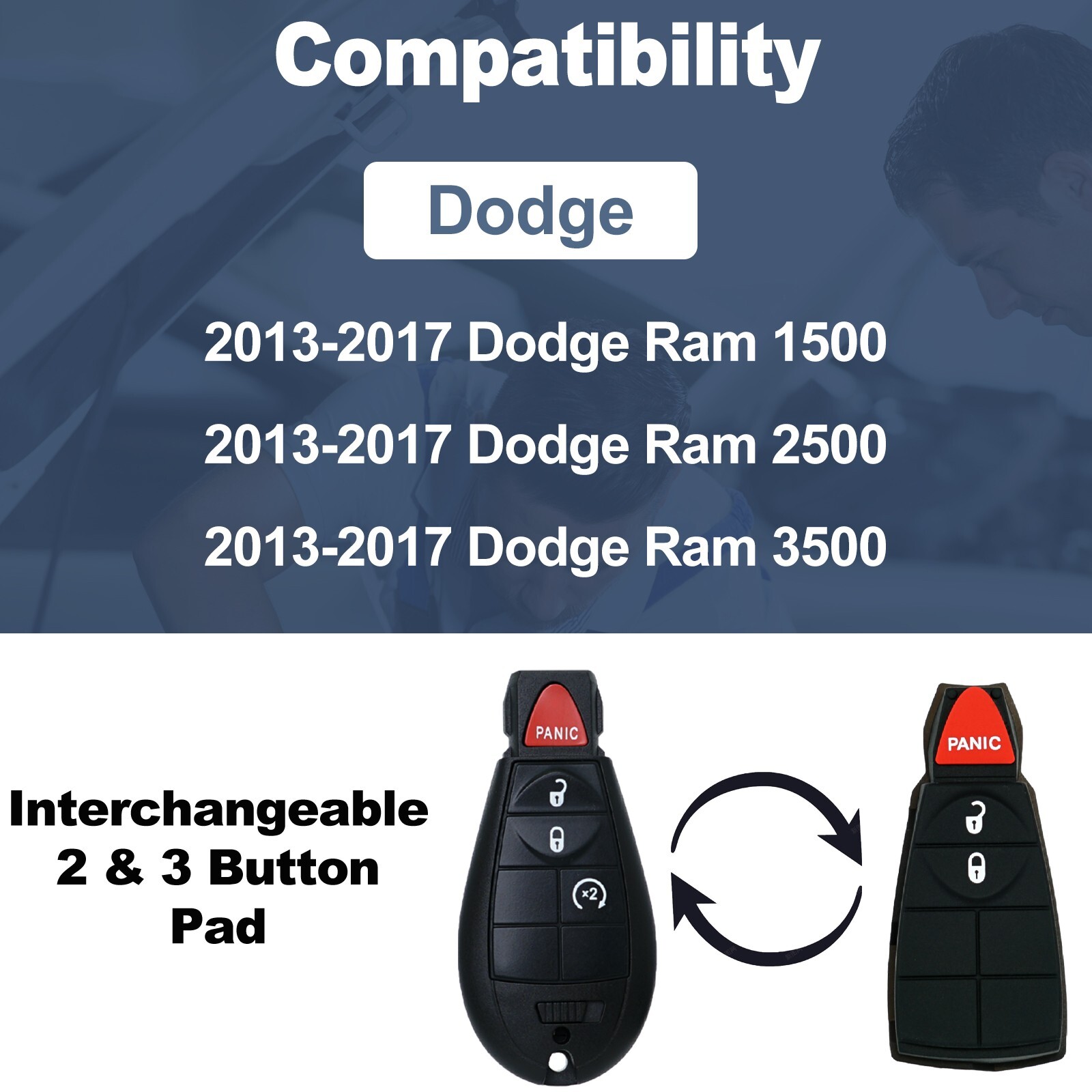 Program DIY Key Fob Replacement Kit For Dodge Ram 1500 2013 2014 2015 2016 2017
