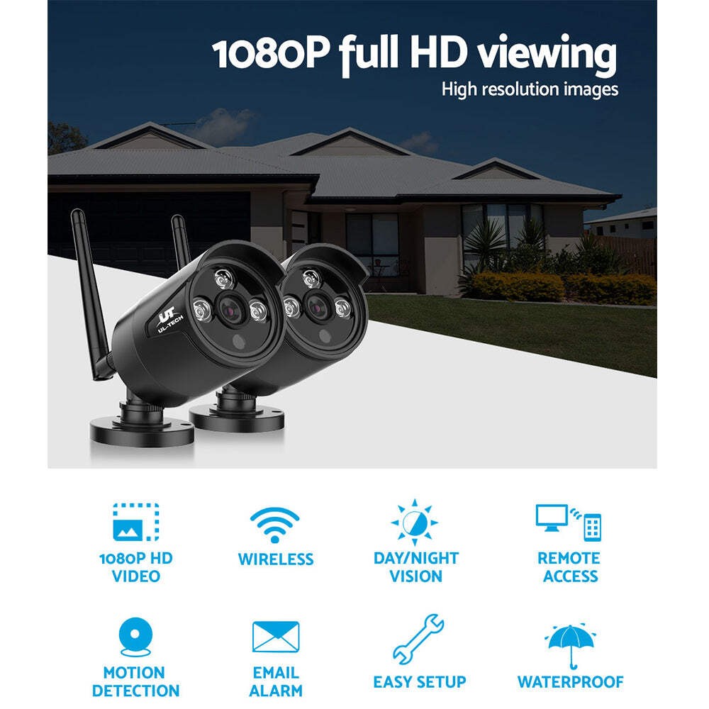NNEDSZ -Wireless CCTV System 2 Camera Set For DVR Outdoor Long Range 1080P