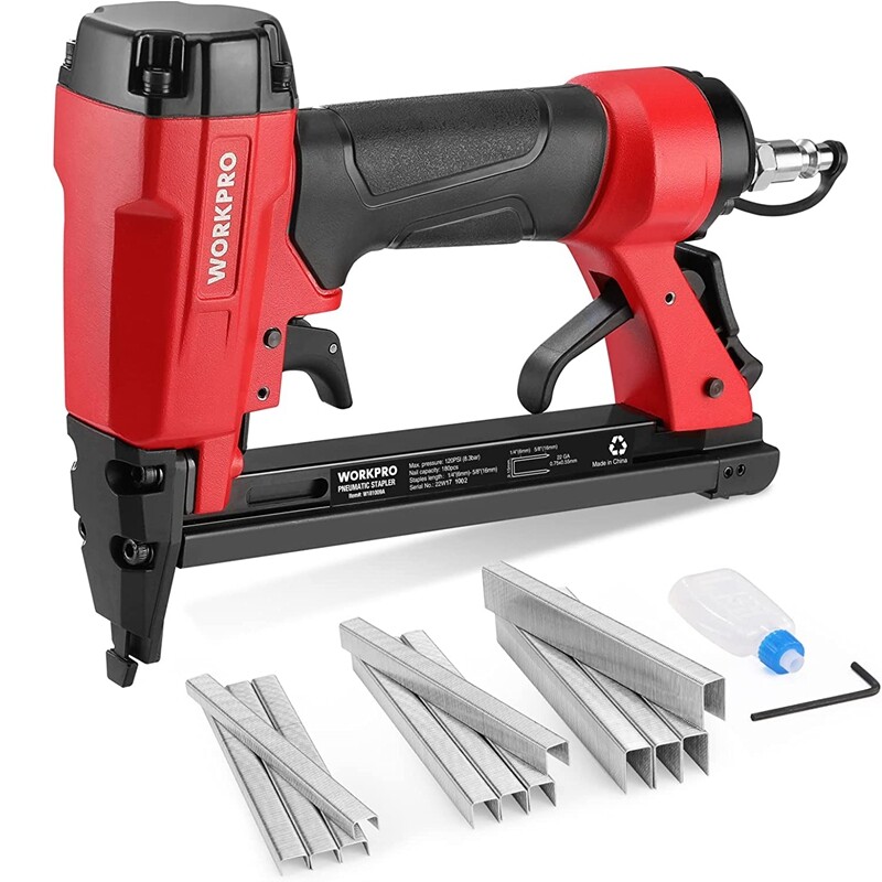 WORKPRO 7116 Pneumatic Staple Gun, 22 Gauge Upholstery Stapler w/1884pcs Staples