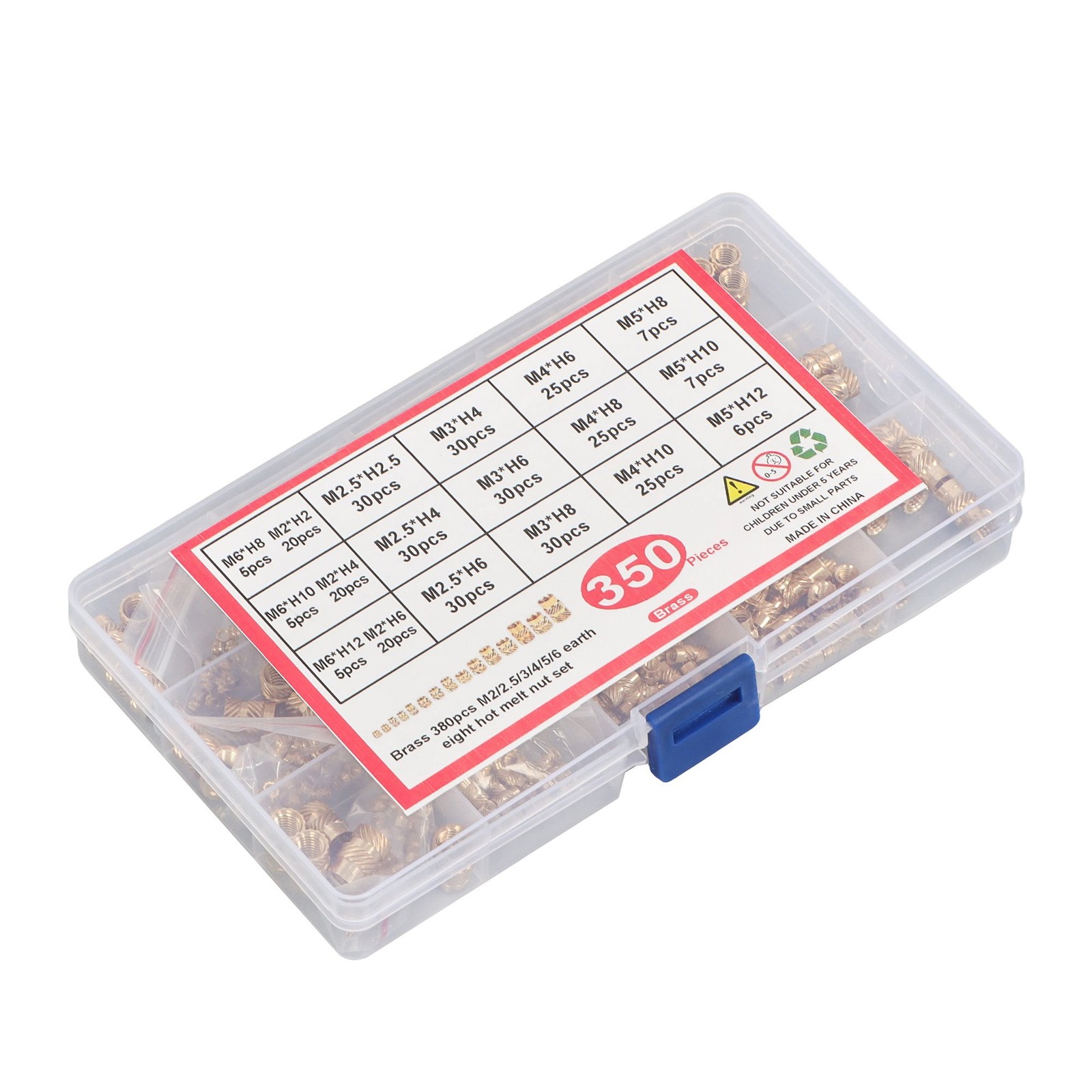 M2 M2.5 M3 M4 M5 M6 Threaded Inserts, 350Pcs Female Thread Knurled Nuts Kit