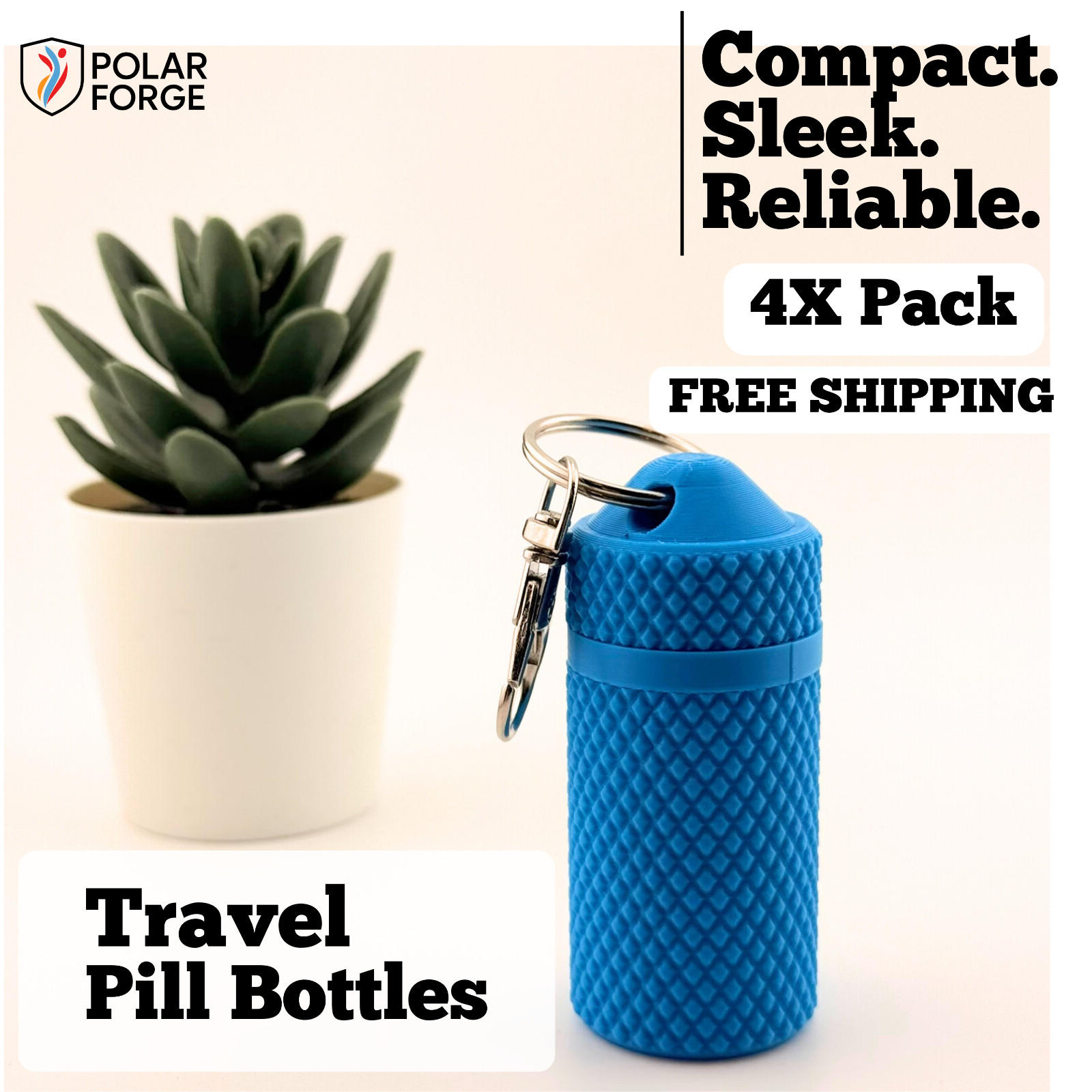 *DIRECT* Blue Travel Pill Bottle Keychain 4-PACK | Compact | Free Shipping