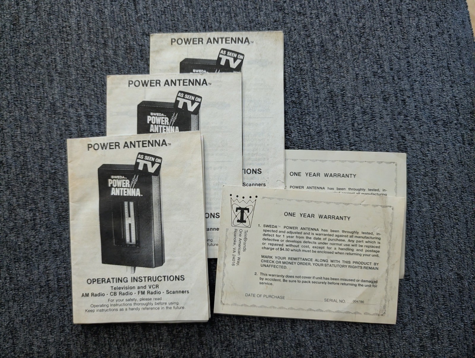 Lot of 3 Vintage Sweda Power Antenna Signal Booster Manuals 2 Warranty Cards TV
