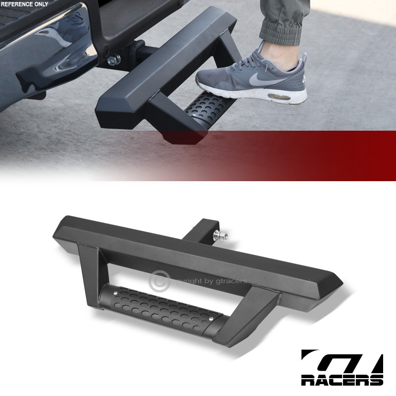 7" Drop Matte Black Hoop Style Rear Trailer Hitch Step w/2" Tow Receiver G07