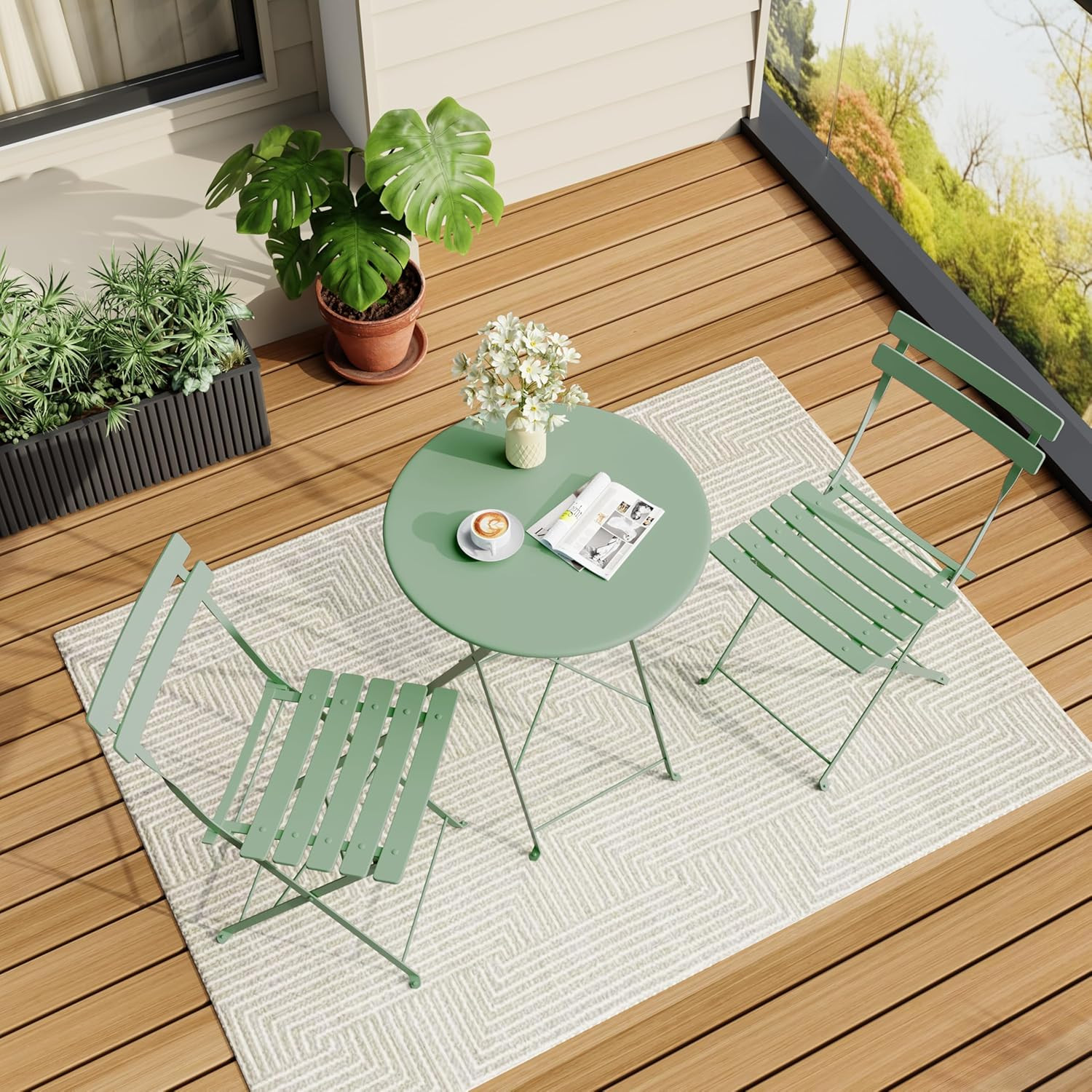 Bistro Table and Chairs Set of 2, 3 Piece Outdoor/Indoor Folding Patio Bistro Se