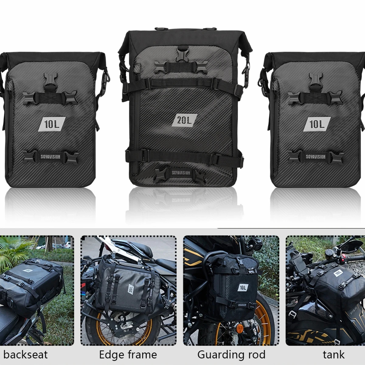 Waterproof Motorcycle Tail Bag 10L 20L 30L Saddle Tank Luggage Travel Backpack