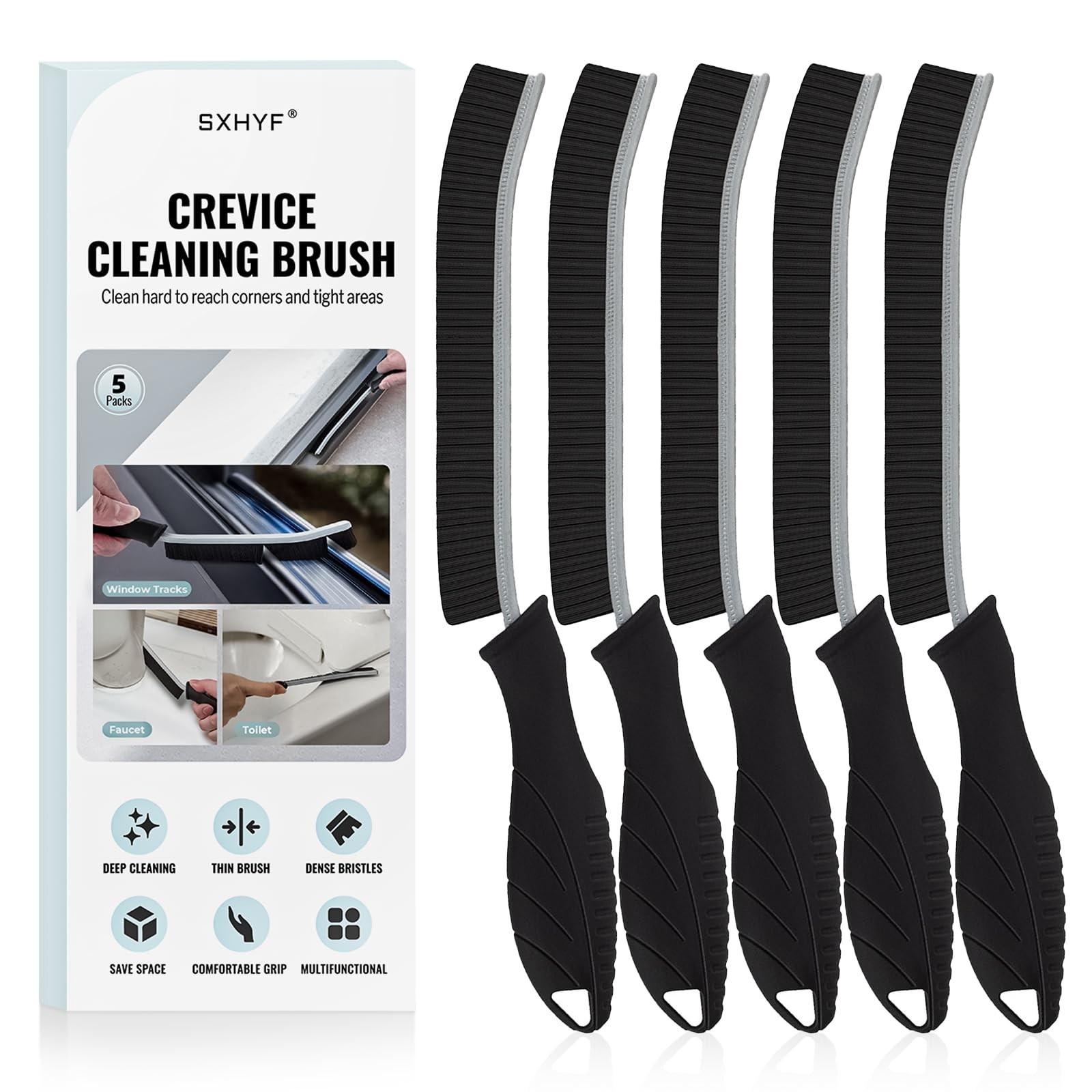SXhyf Cleaning Brush - Hard Bristle Crevice Black Handle