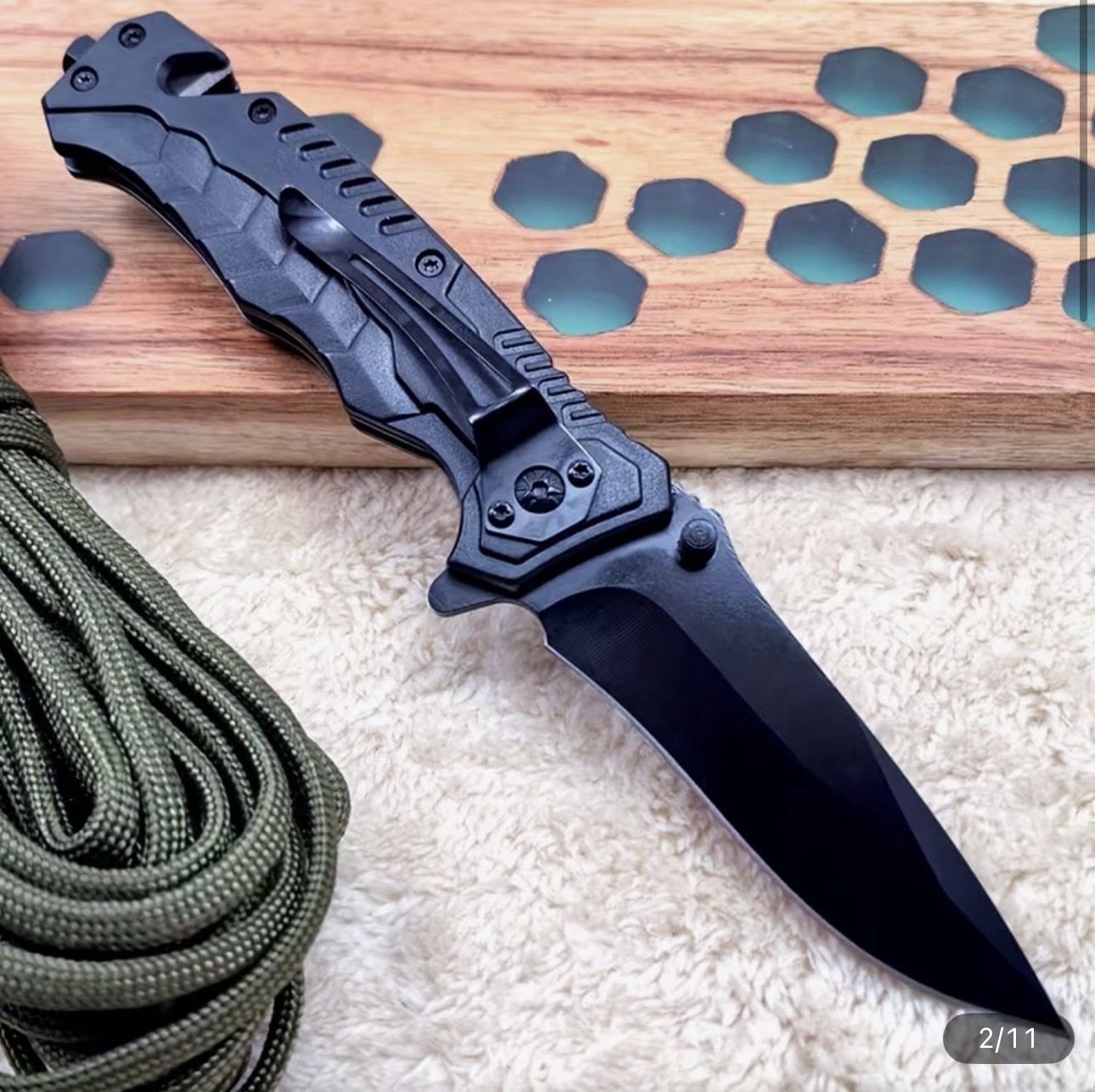 Tactical Folding Pocket Knife, Seat Belt Cutter Glass Breaker 3.5 Blade 8” OL