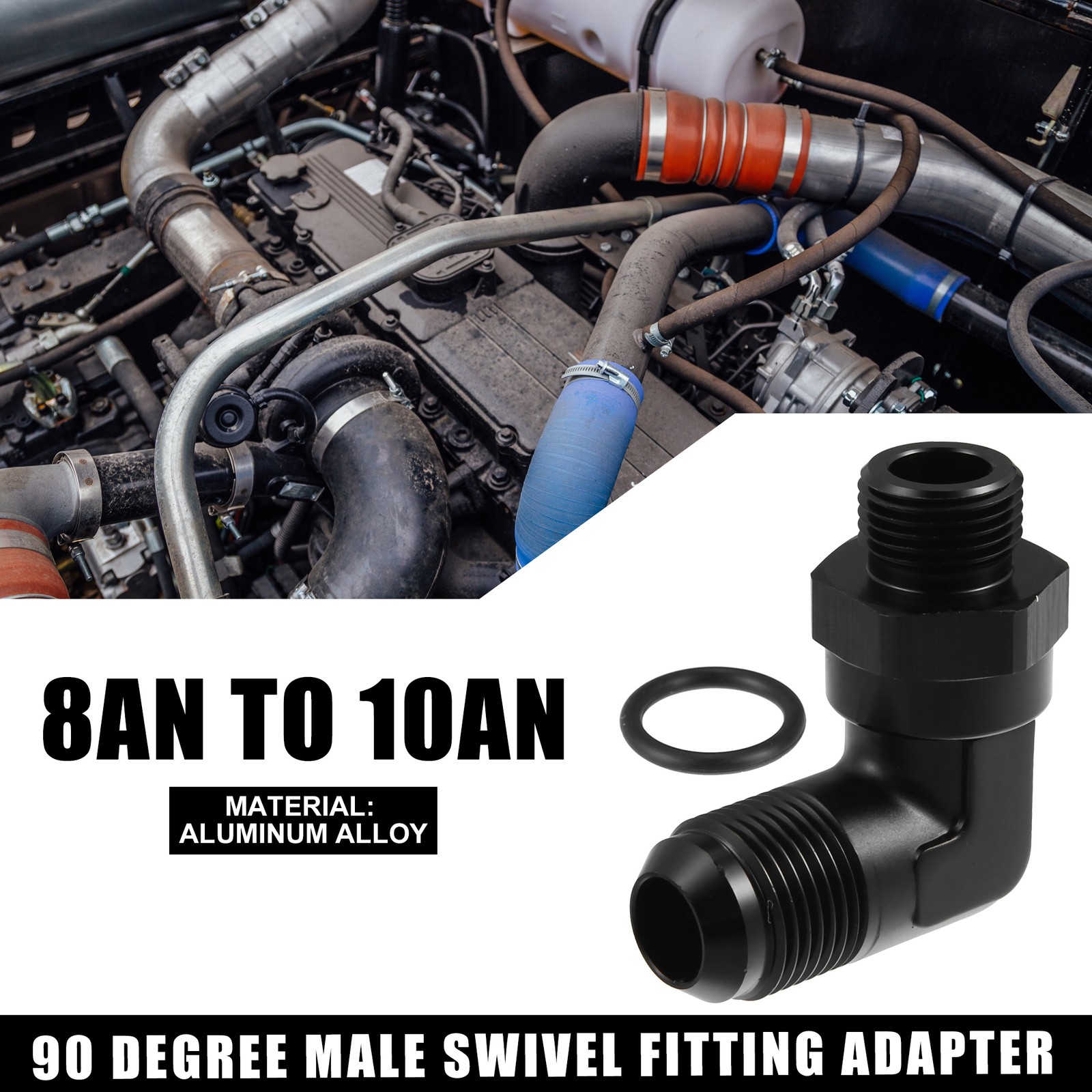 90 Degree 10AN Flare to 8AN ORB O Ring Port Male Fuel Pump Fitting Adapter