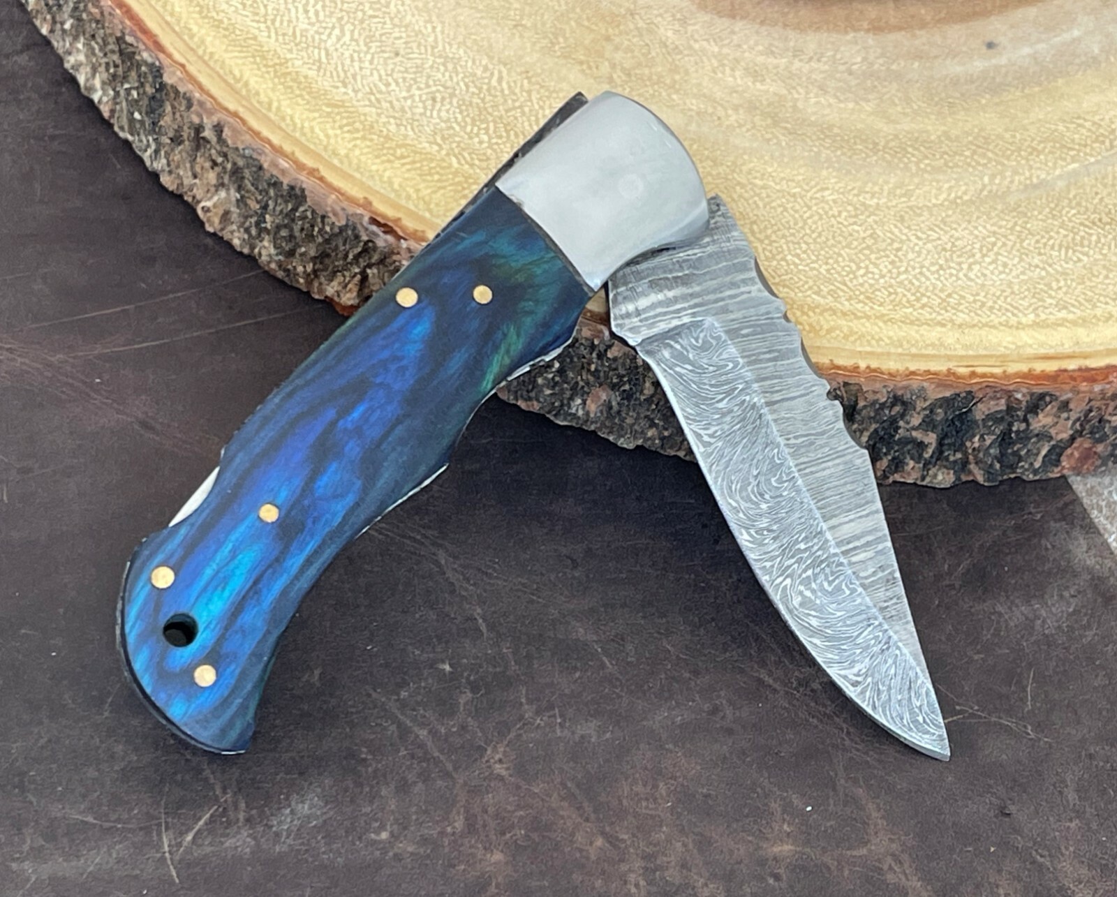 Handmade Damascus Folding Pocket Knife With Small Defects 6.5" (See Description)