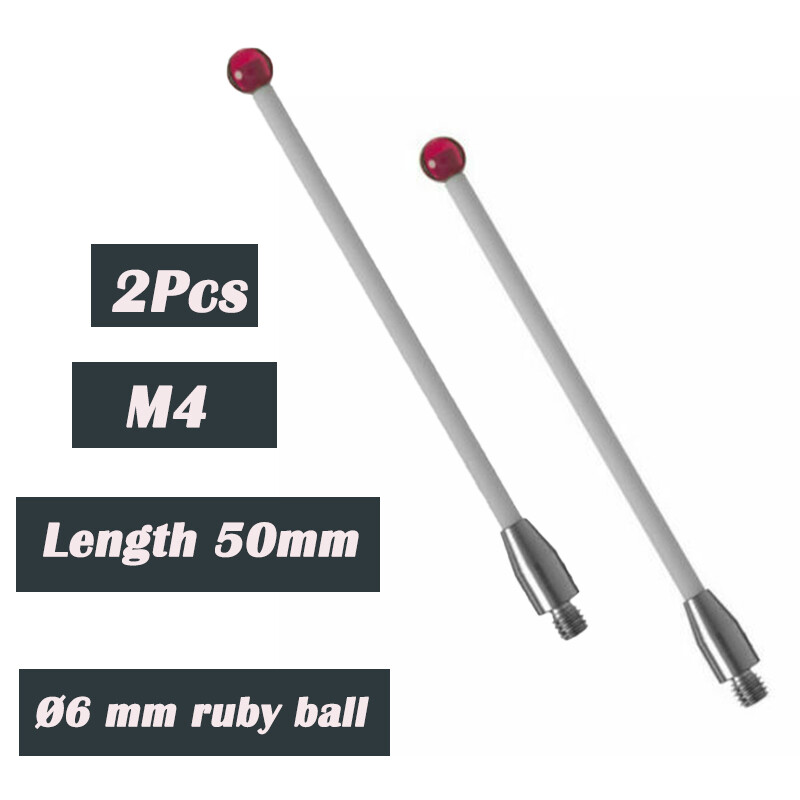 2Pcs CMM Touch Probe Stylus 6mm Dia Ruby Ball Ceramic Stem M4 L 50mm CMM Styli