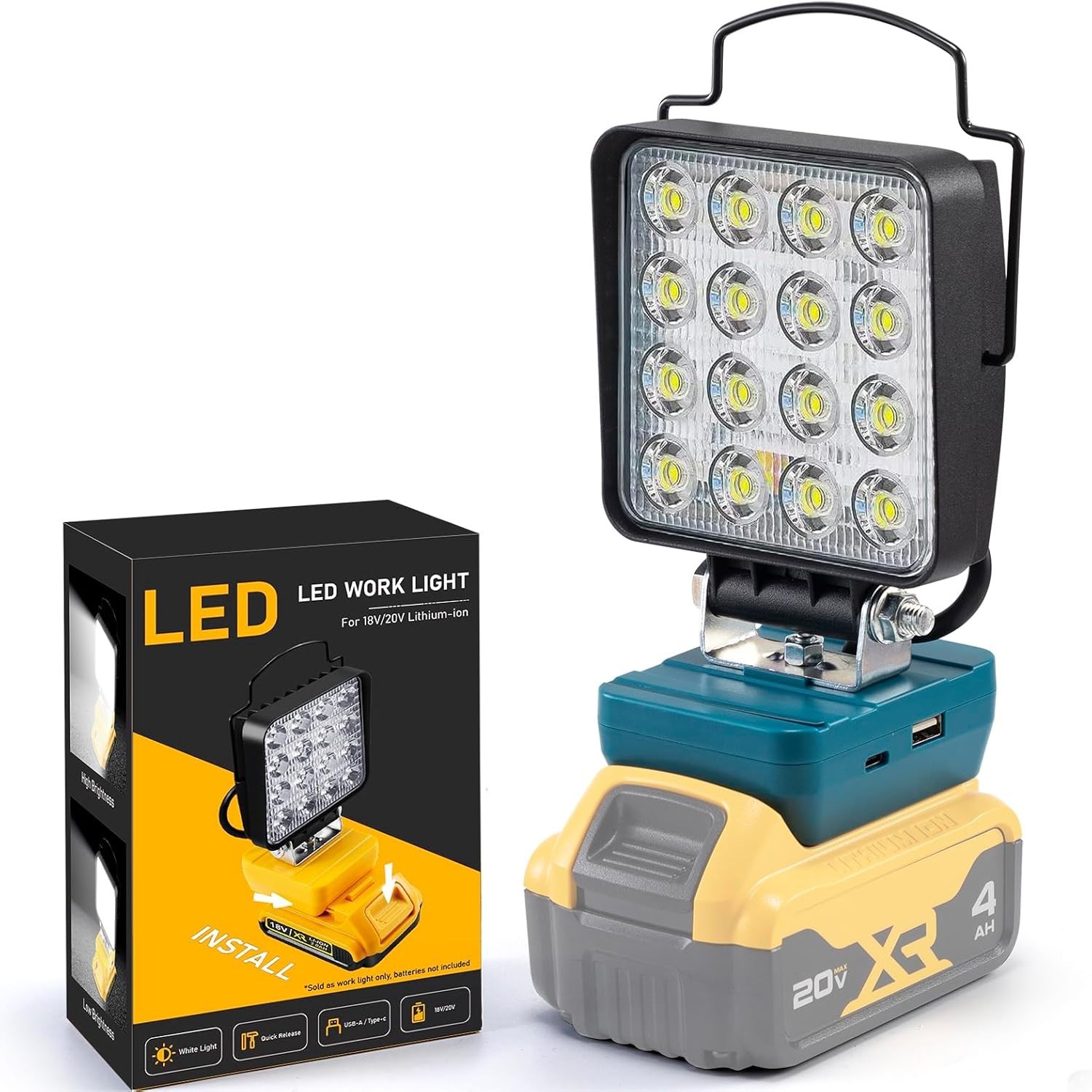 Cordless 20V Max LED Work Light for DeWalt Batteries &Tools - 48W 4800LM Portabl