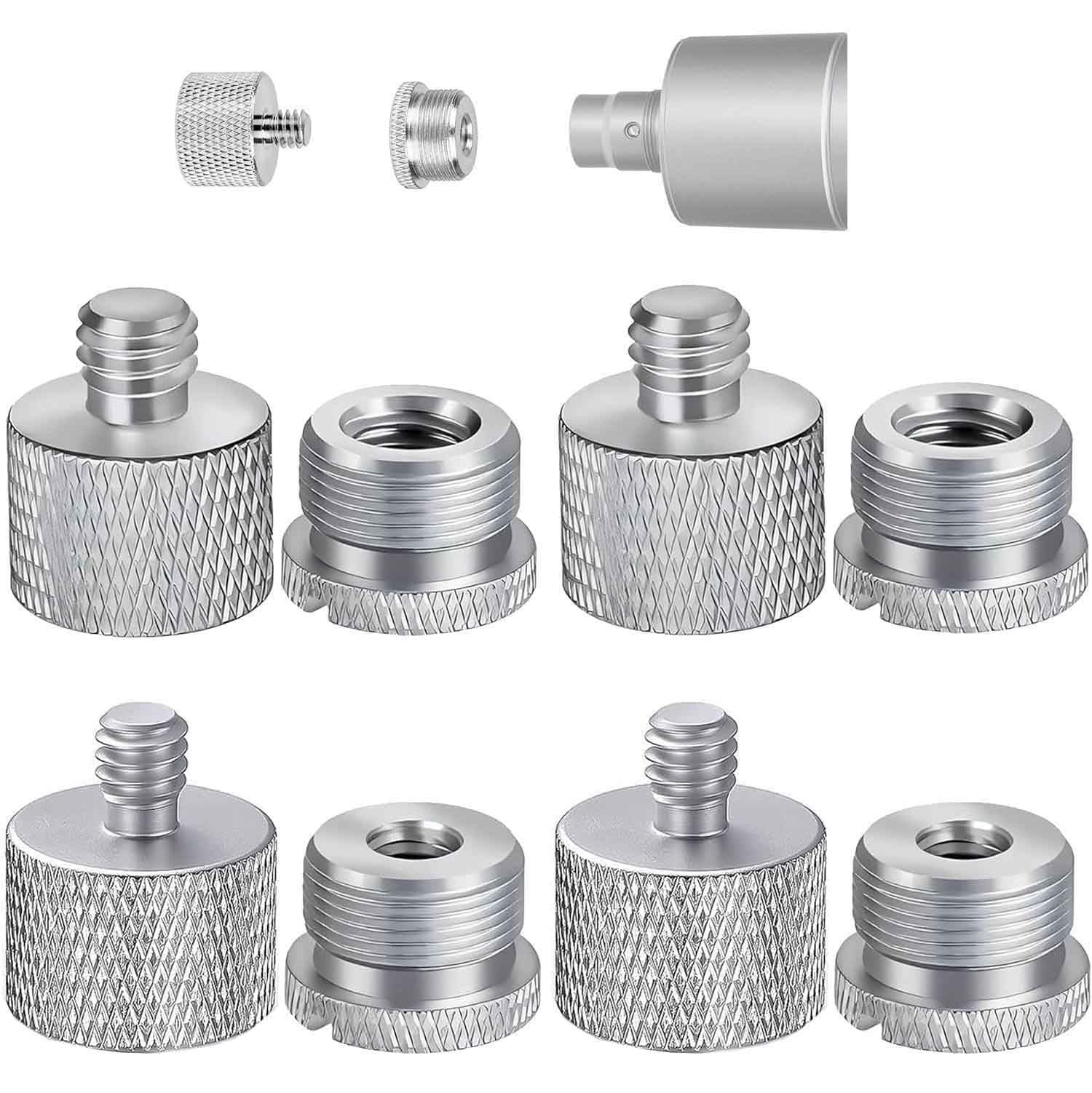 8Pcs Slivery Mic Thread Adapter Kit 5/8 to 3/8 Screw Adapters 1/4 to 5/8 Stan...