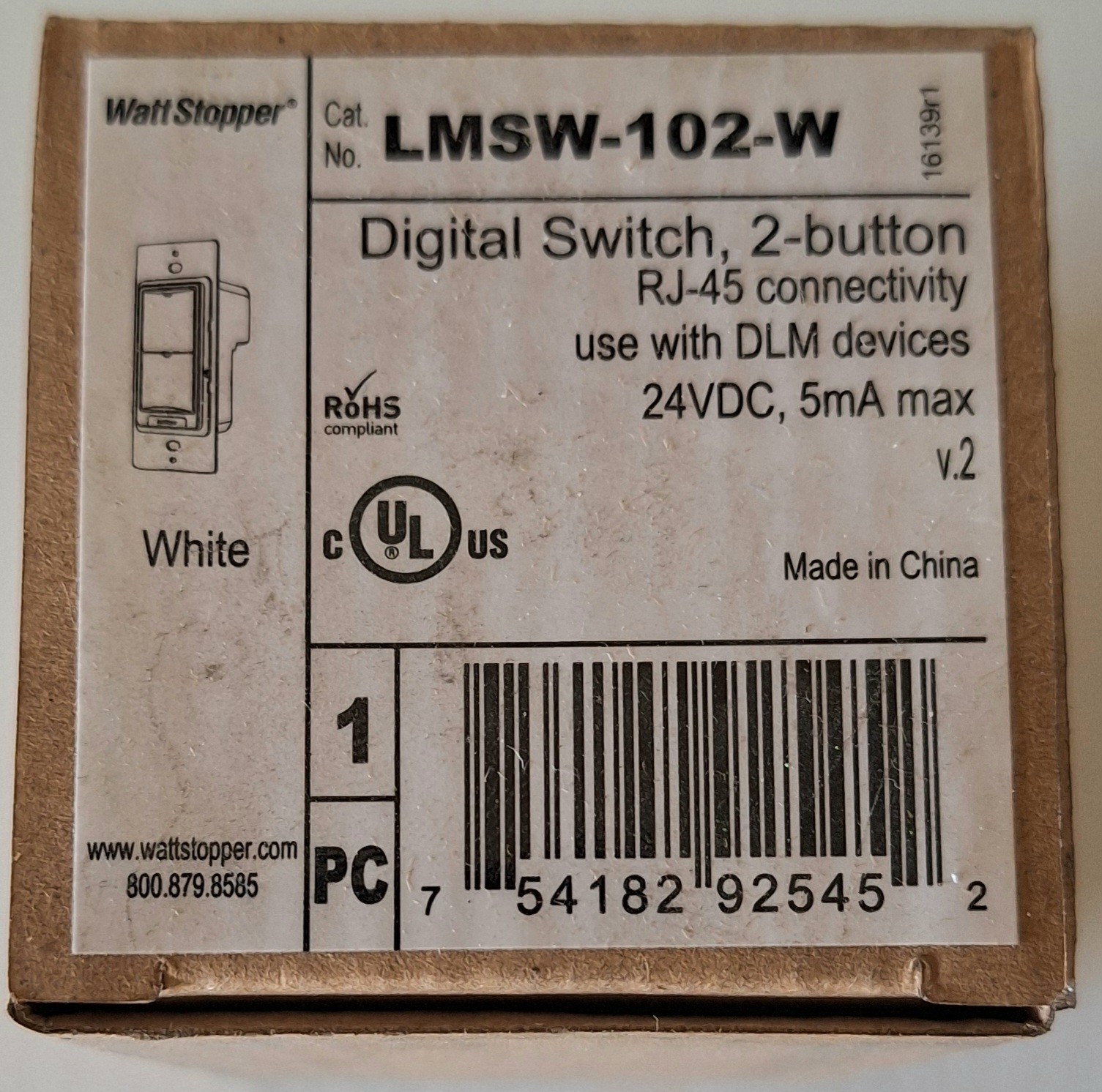 BRAND NEW WattStopper  LMSW-102-W  2-Button Digital Wall Switch - White