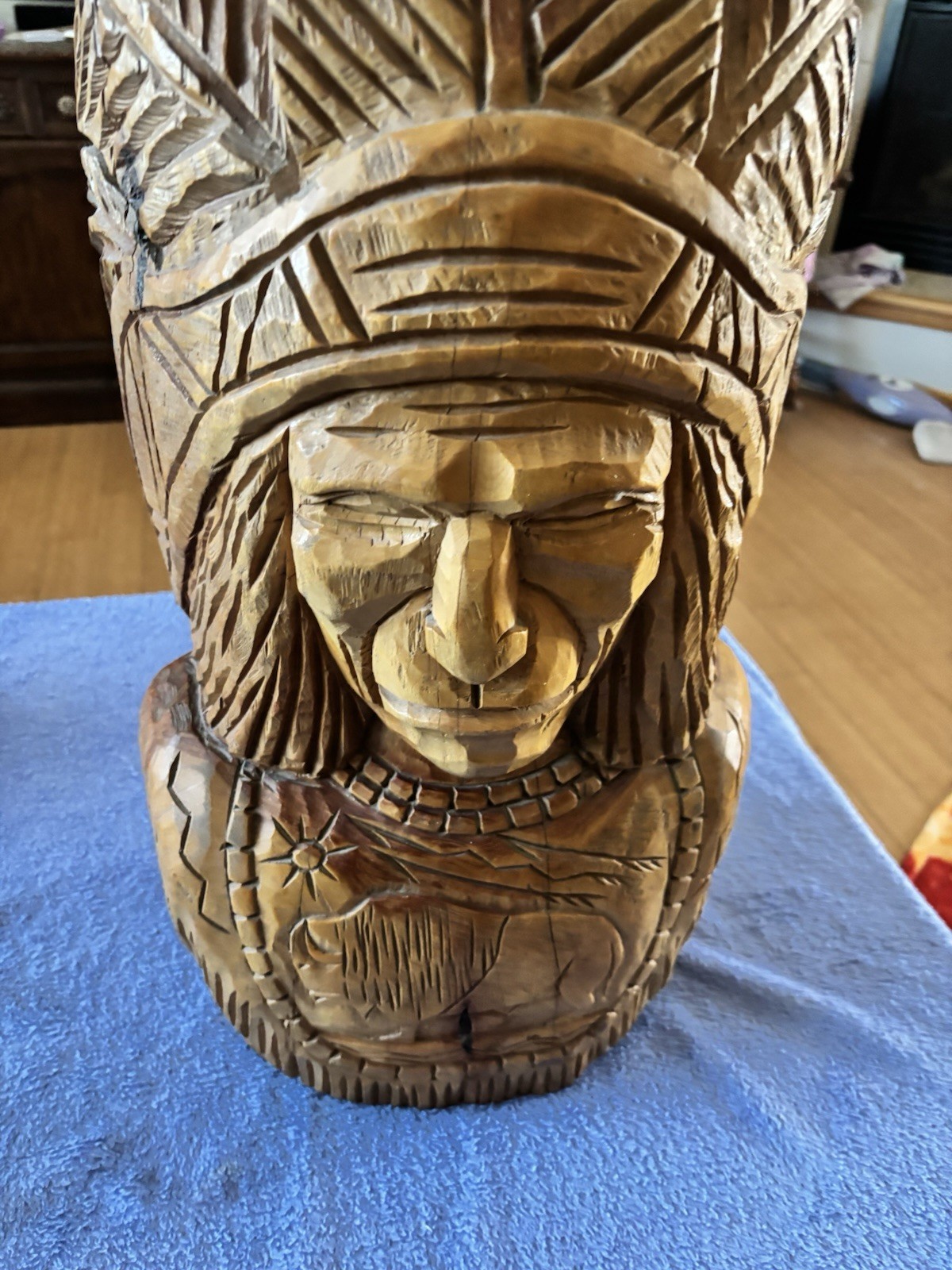 Native American Bust Wood Carving By Frank Gallagher