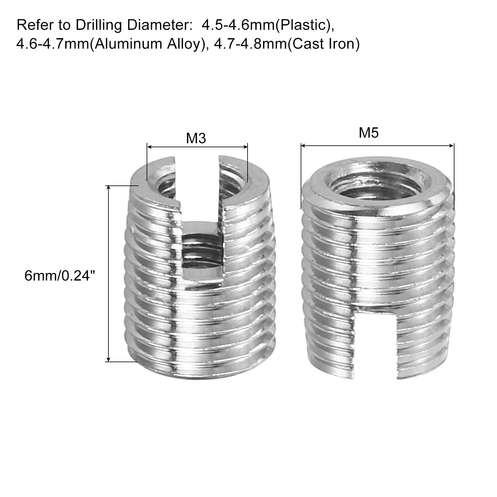 Self Tapping Threaded Inserts, 15pcs Inner M3 M5x6 303 Stainless Steel Nuts