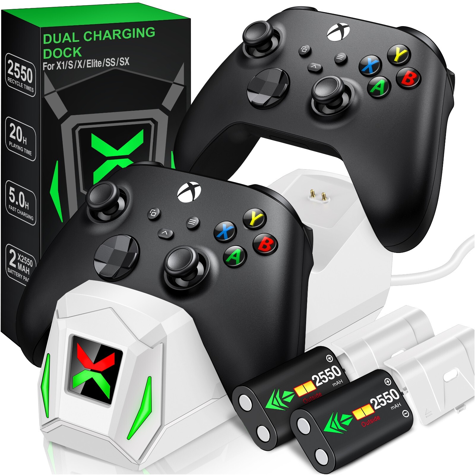 Rechargeable Battery Dock, Dual Charging Station for Xbox One X/One S/Elite US