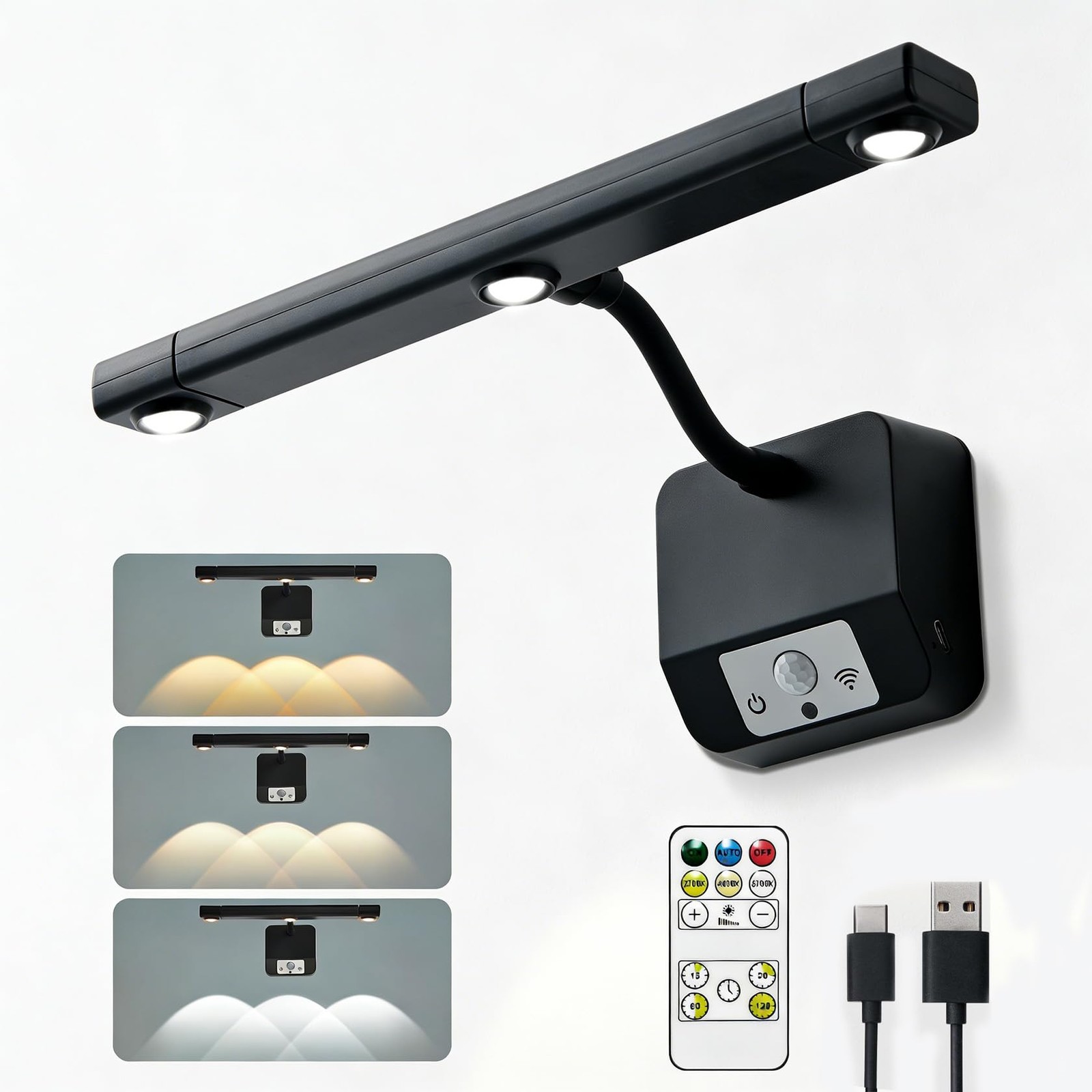 FONSHUKYY Rechargeable Picture Lights Battery Operated 4000mAh LED Art Black