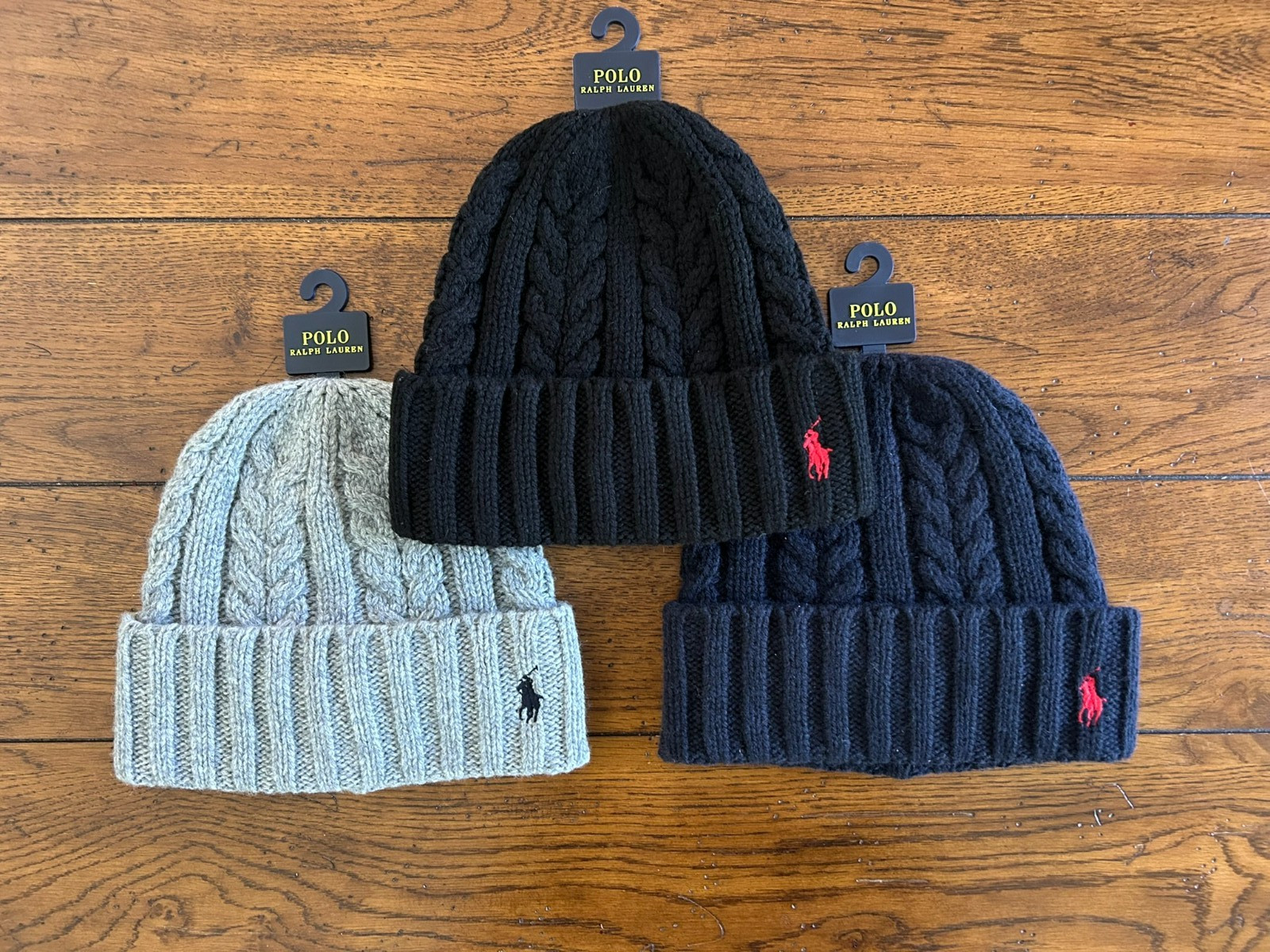 Polo Ralph Lauren Men's Beanie Skull Cap Chunky Cable Knit Black Navy Gray NWT