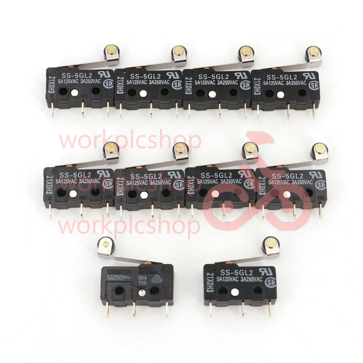 10Pcs  Hinge Roller Lever SPDT 3Pin Subminiature Basic Limit Switch SS-5GL2