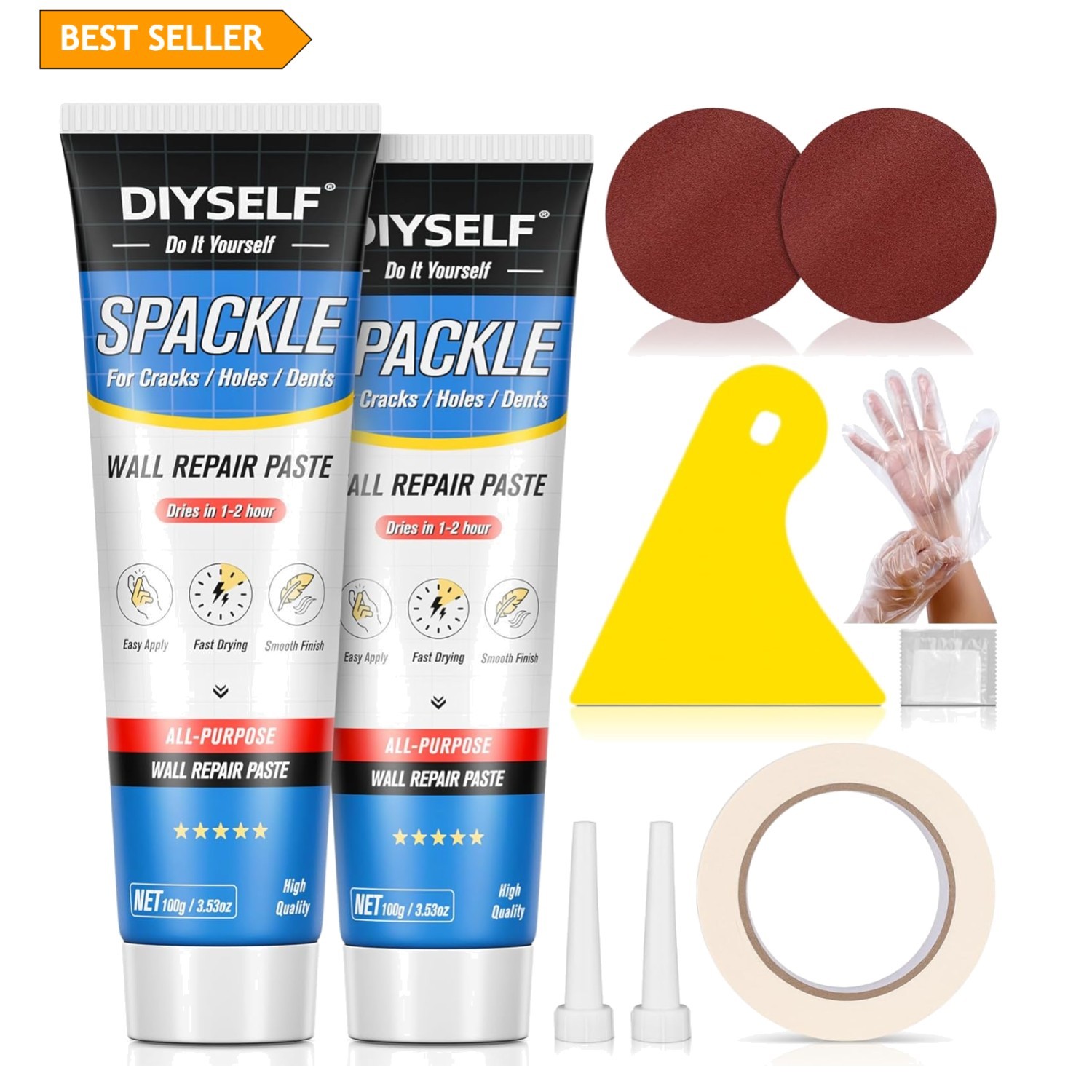 9-Pack Fast-Drying Drywall Repair Kit - Includes Scraper, Sander & Gloves