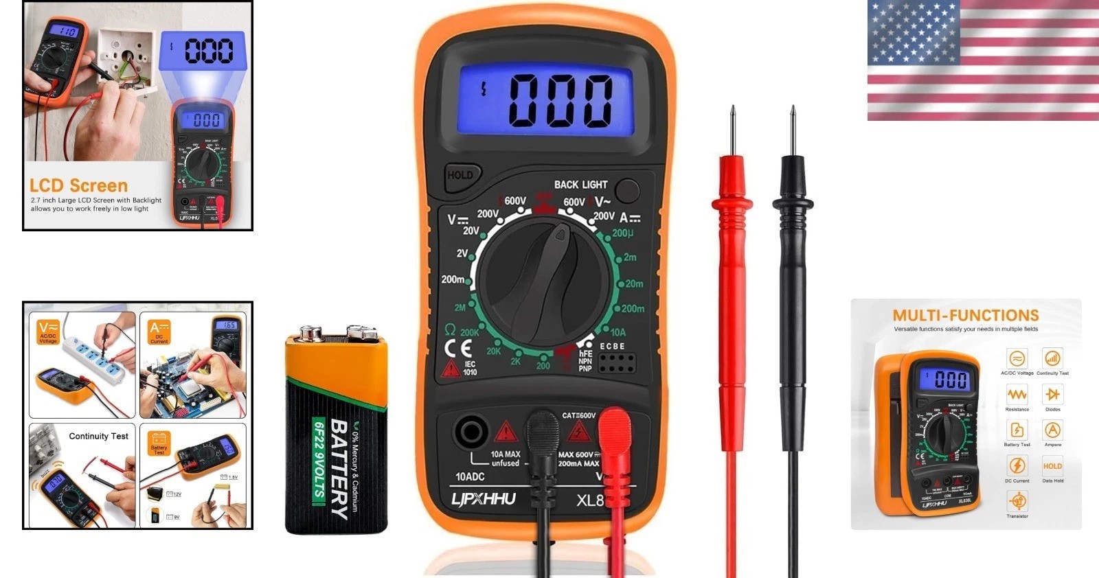 Compact Digital Multimeter - 2000 Counts with Backlit LCD & Safety Features