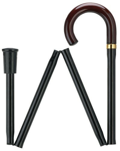 NEW! Harvy Adjustable Aluminum Folding Crook Wood Handle Walking Cane for Men