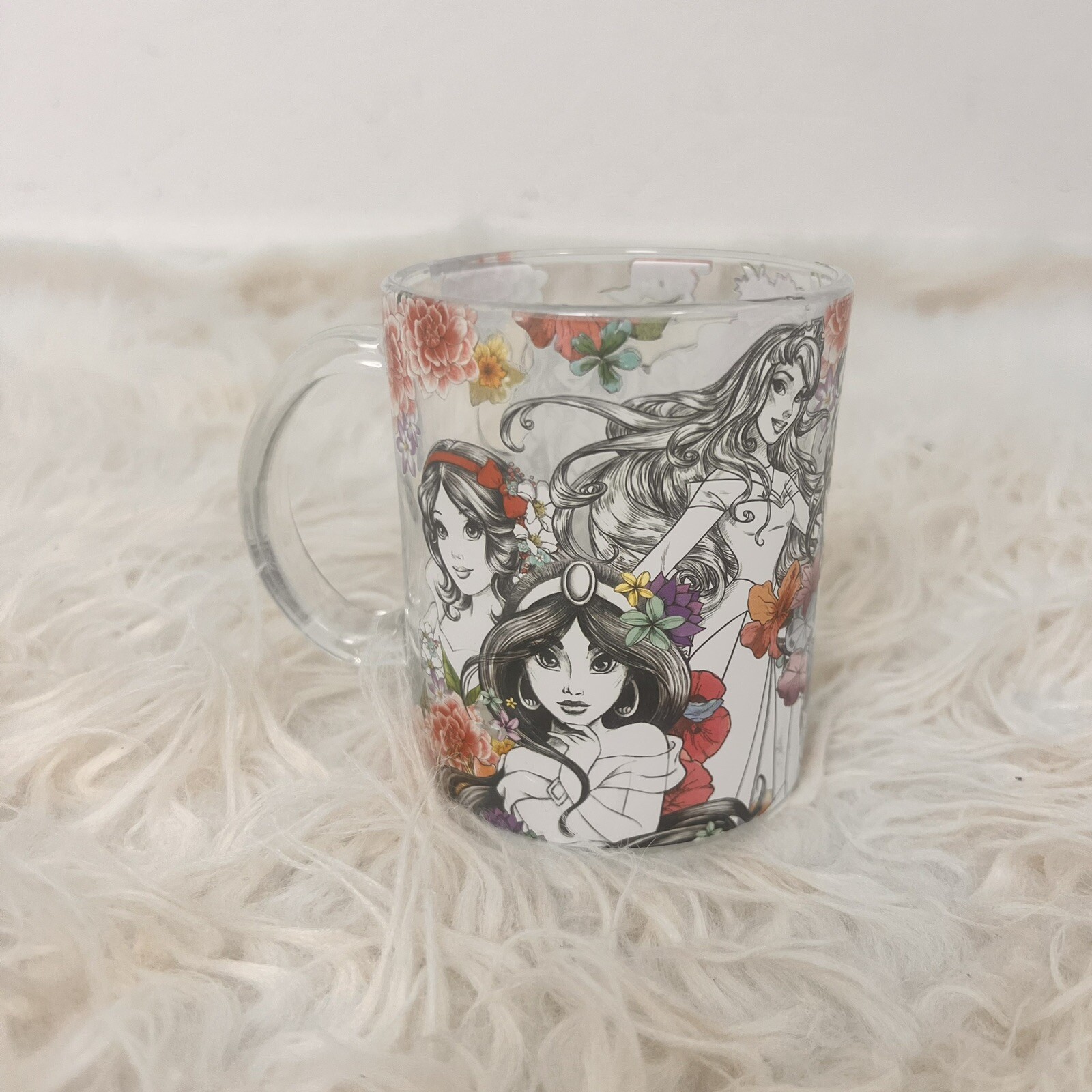 Disney Princesses Sketch Illustration Animators Clear Glass Mug 17.5 oz. New