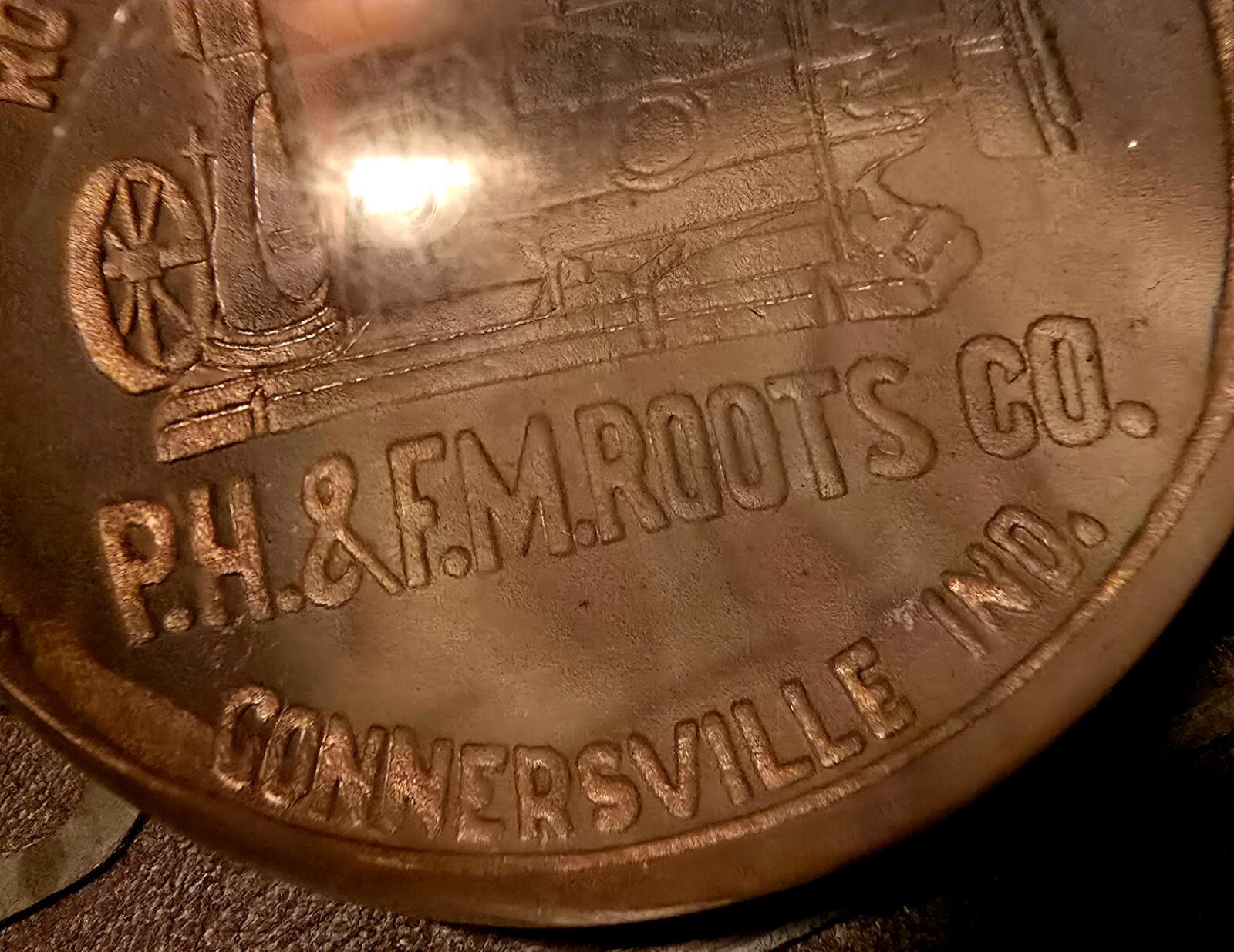 Antique Blacksmith Blowers P.H & F.M Roots Co Connersville In Glass Paperweight