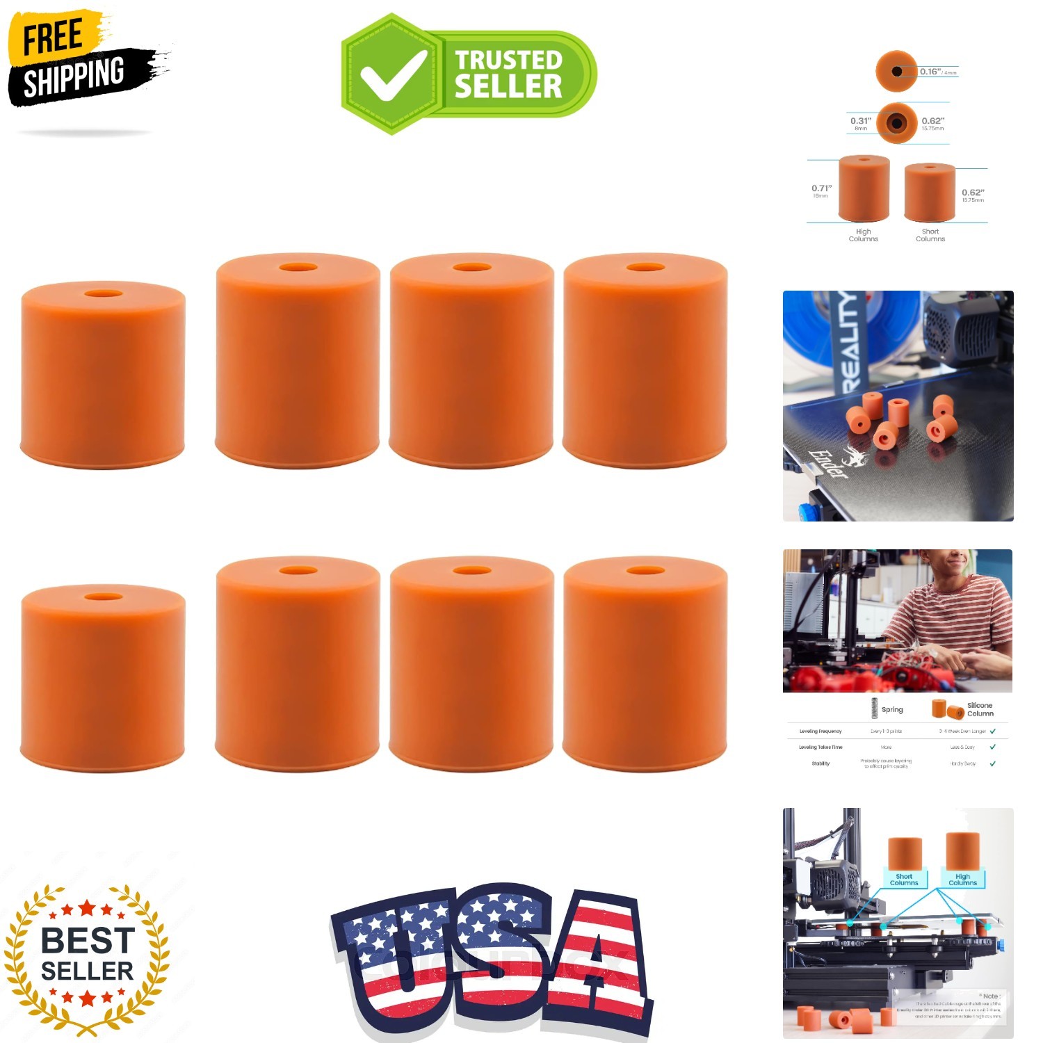 3D Printer Bed Leveling Silicone Mounts, 8PCS | Solid Column Heatbed Stabiliz...