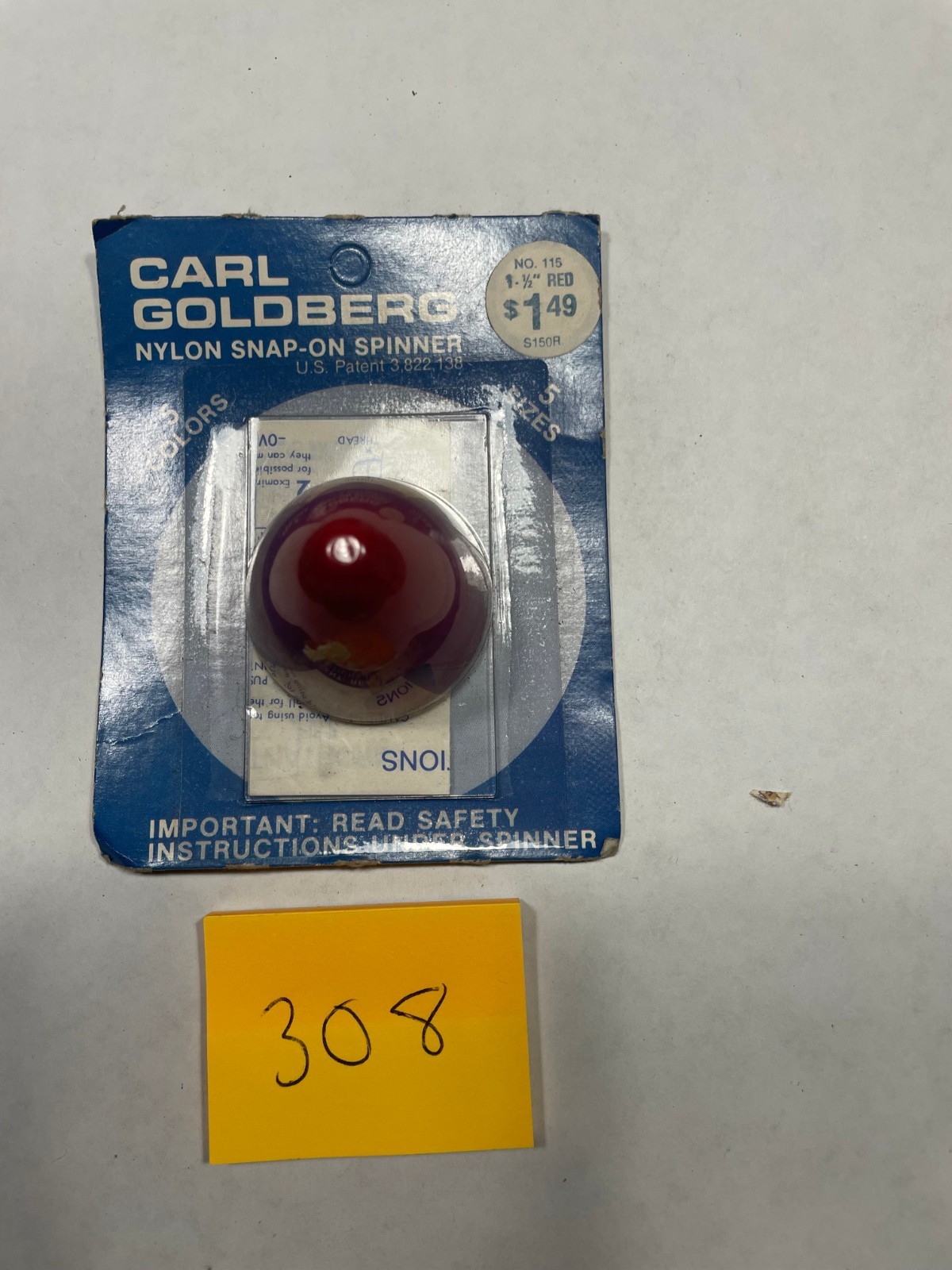VINTAGE R/C CARL GOLDBERG 1 1/2"  NYLON SNAP - ON  SPINNER   #115  RED