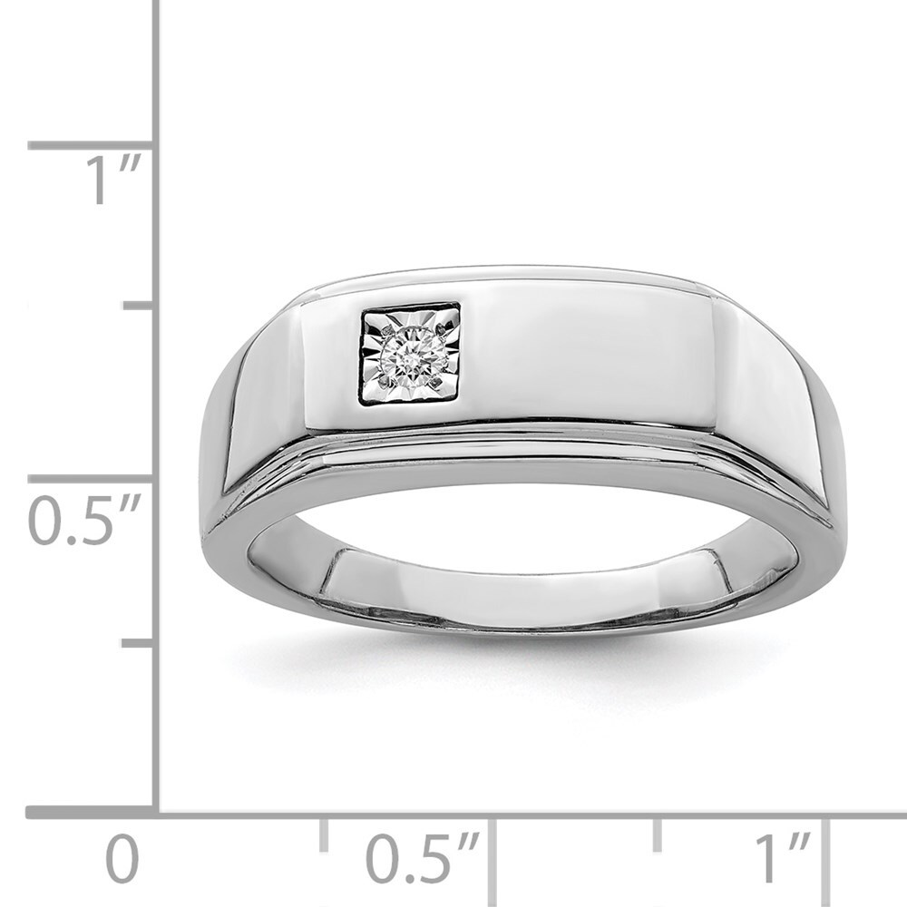 Sterling Silver Rhodium Plated Men's Polished Diamond Ring