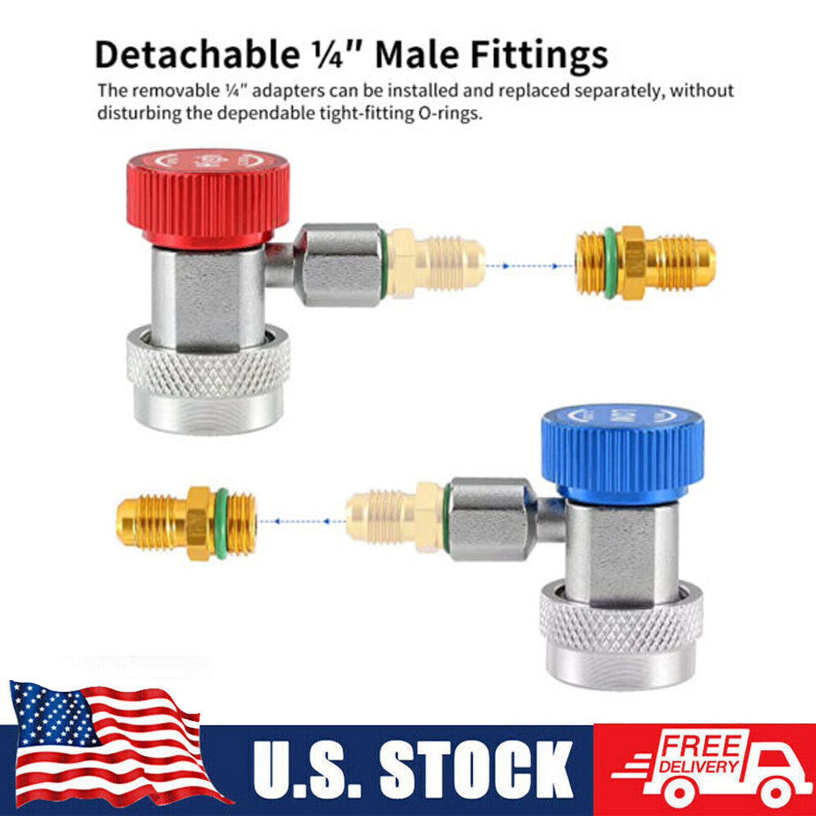 Adjustable R134A Adapter Fittings Quick Coupler High Low AC Freon Manifold Gauge