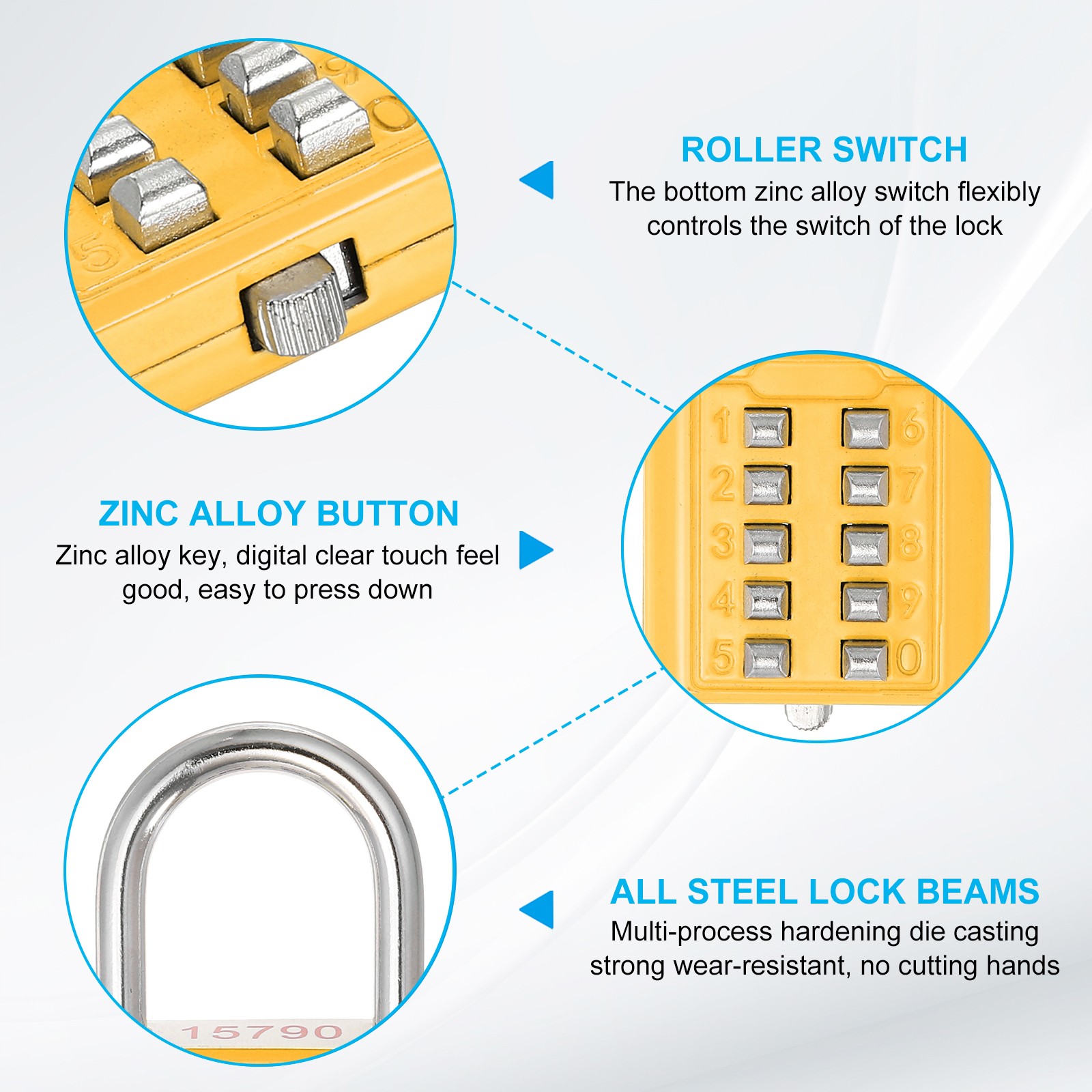 10 Digit Button Combination Padlock 3pack 5 Digit Locking Mechanism Lock Yellow