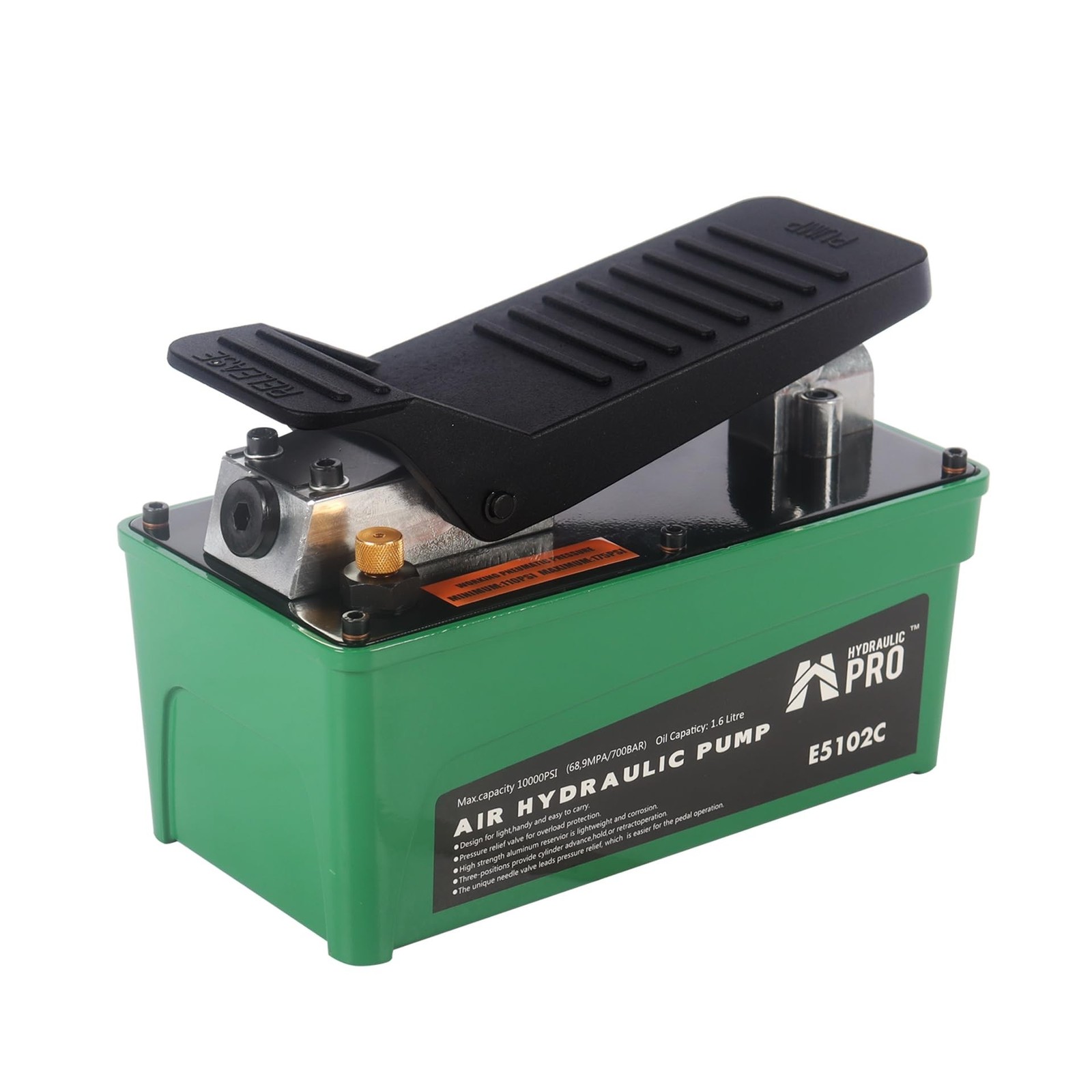 10,000 PSI Air Hydraulic Pump, 1.6L Reservoir, NPT 3/8" Oil Outlet, NPT 1/4" ...