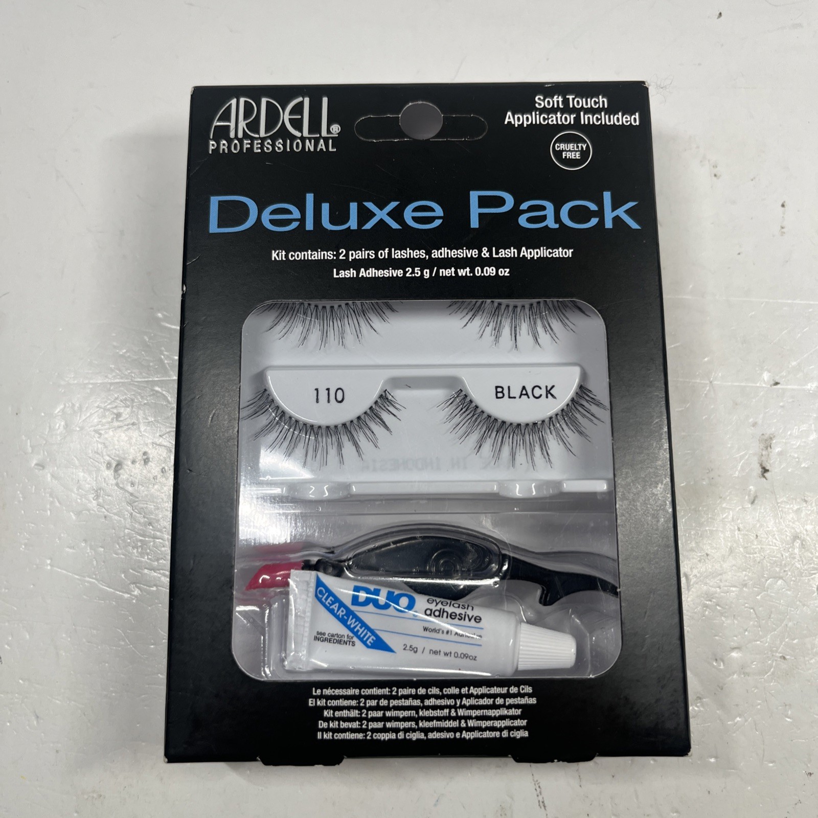 ARDELL-DELUXE PACK- 2 PAIR LASHES-ADHESIVE & LASH APPLICATOR-110 BLACK-NEW!