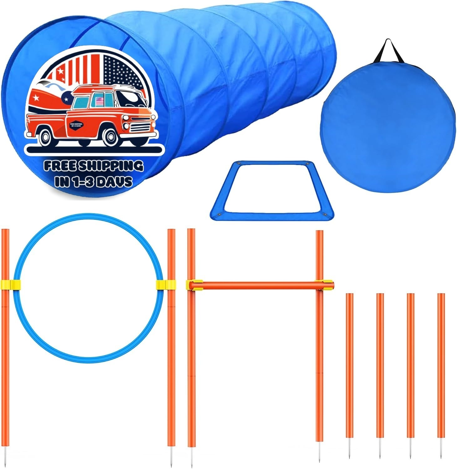 Juego de iniciación al aire libre con túnel y circuito de obstáculos para perros