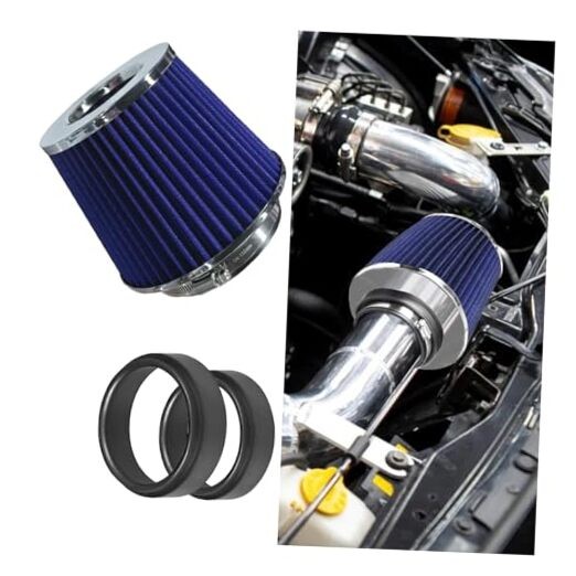 Universal Clamp-On Air Intake Filter, High Flow Closed-Top Cool Air Silver&Blue